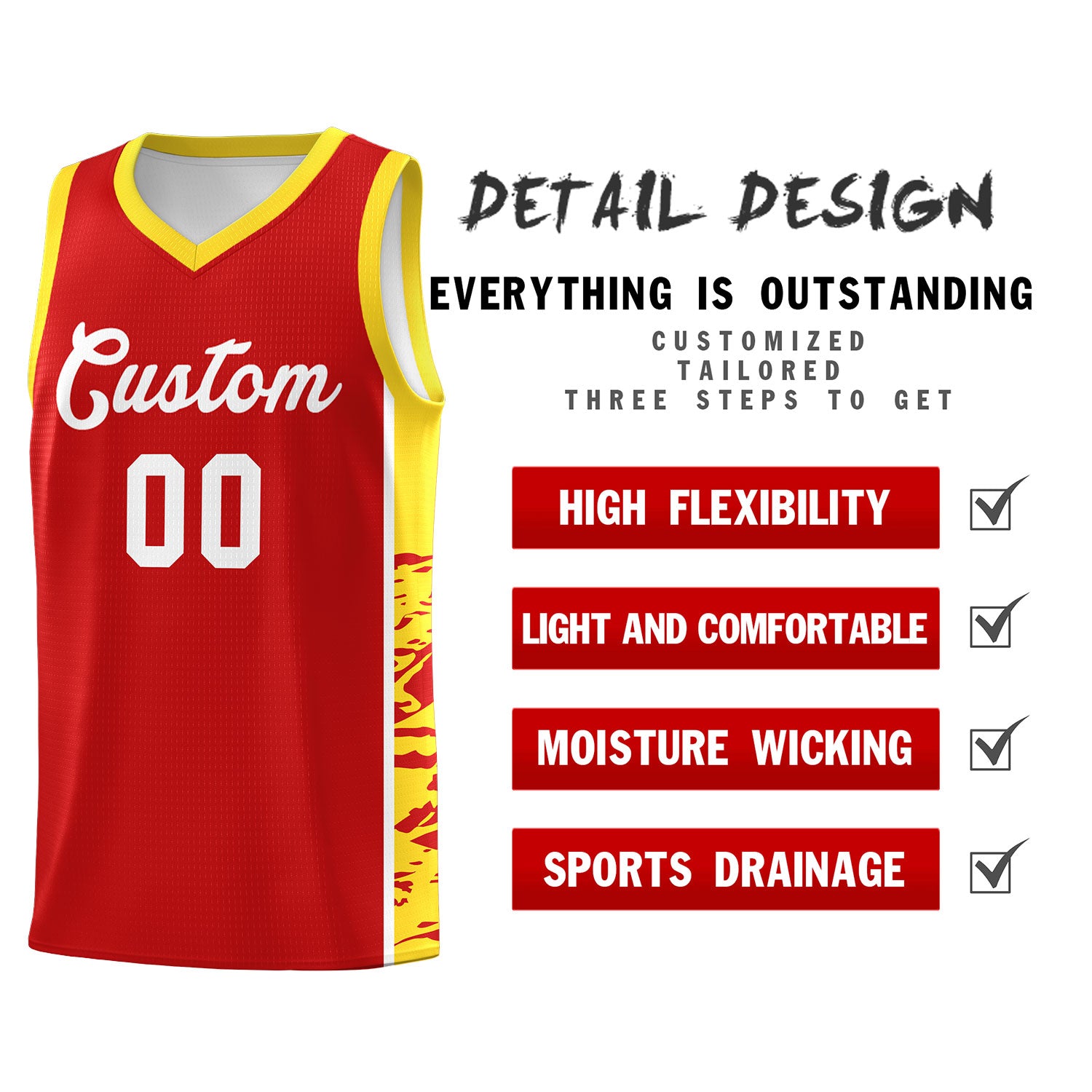 Custom Red Gold Side Gradient Pattern Basketball Kits