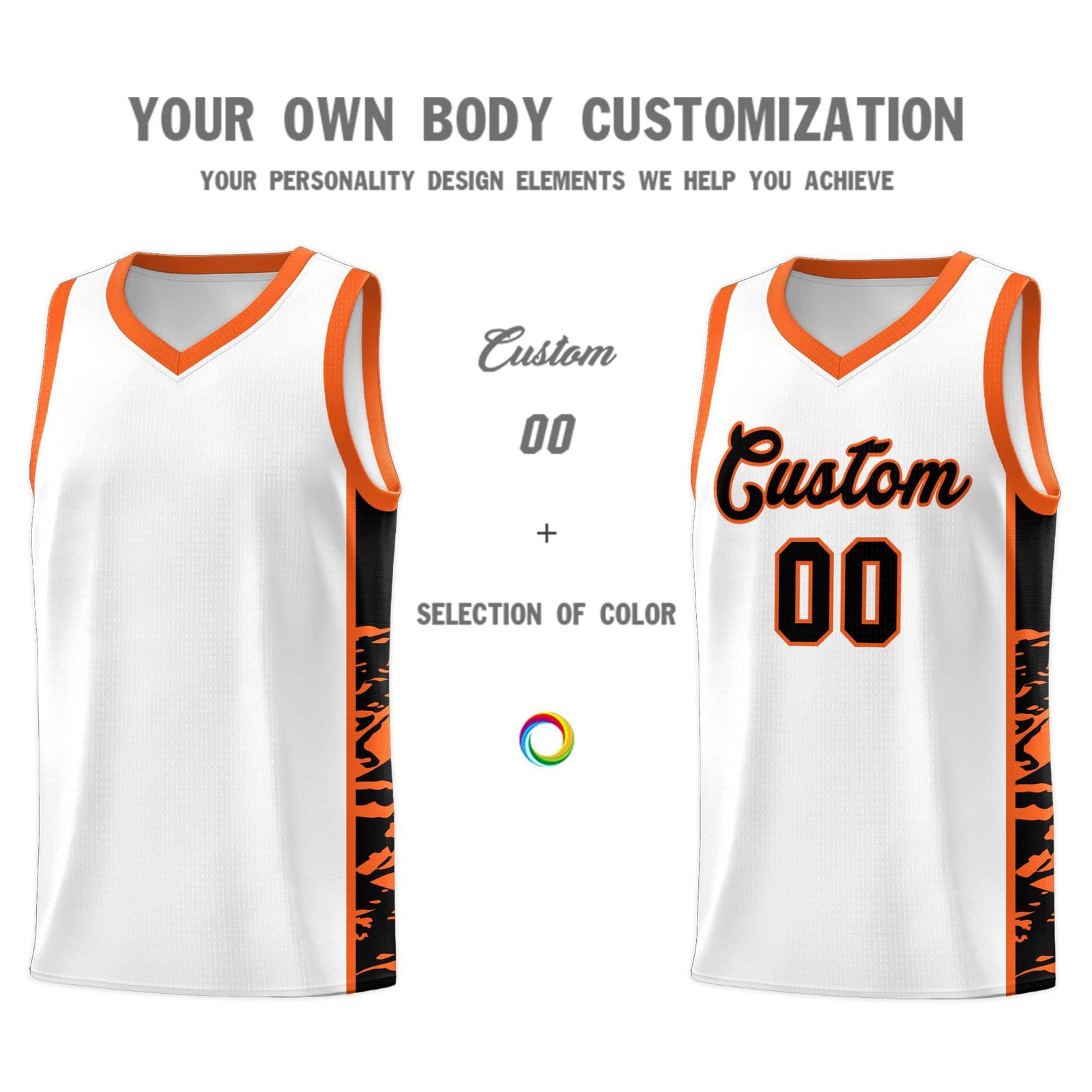 Custom White Orange Side Gradient Pattern Basketball Kits