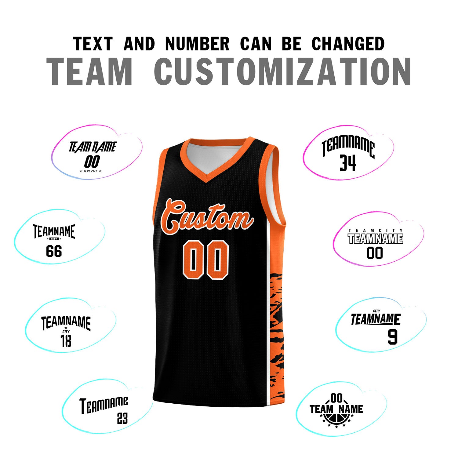 Custom Black Orange Side Gradient Pattern Basketball Kits