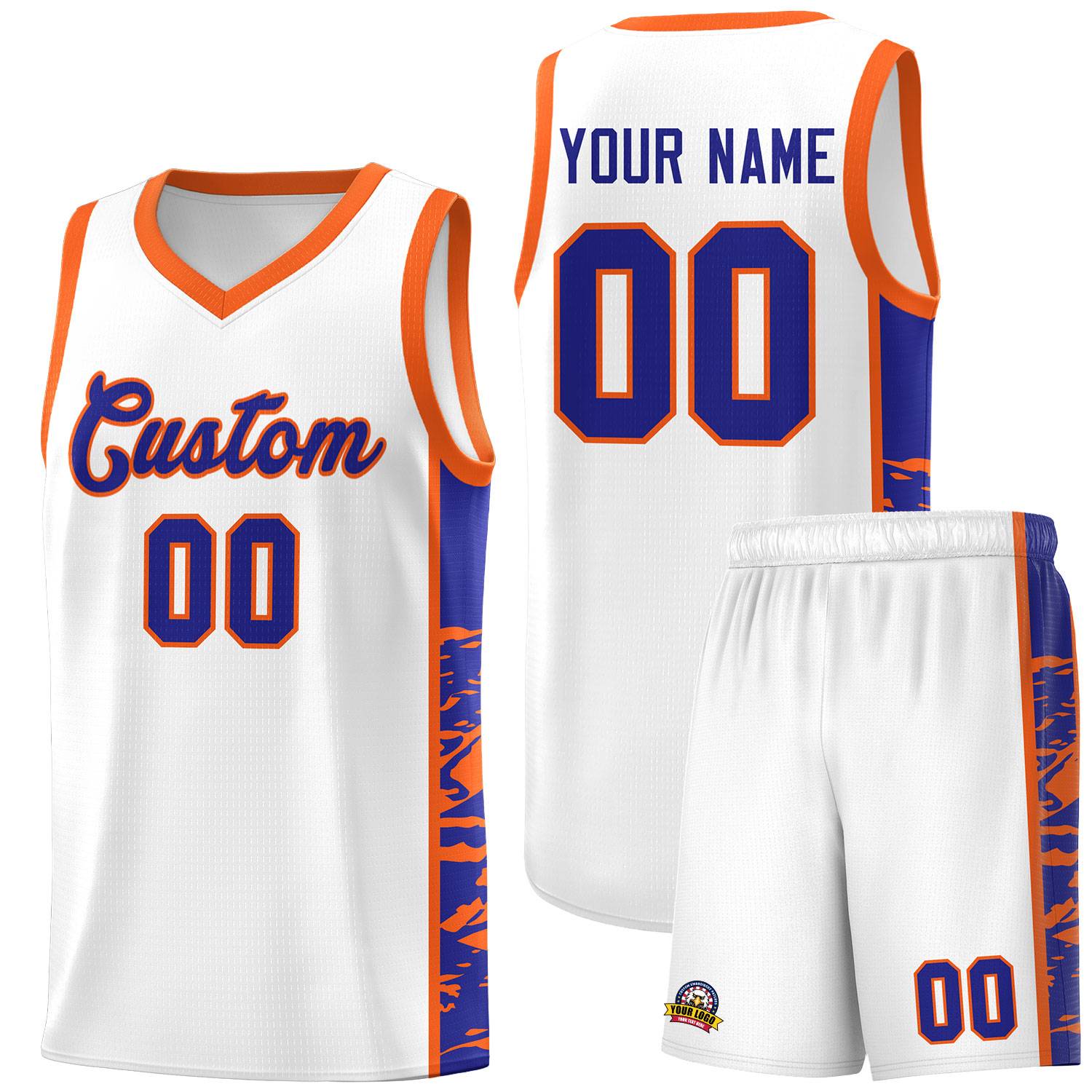 Custom White Orange Side Gradient Pattern Basketball Kits