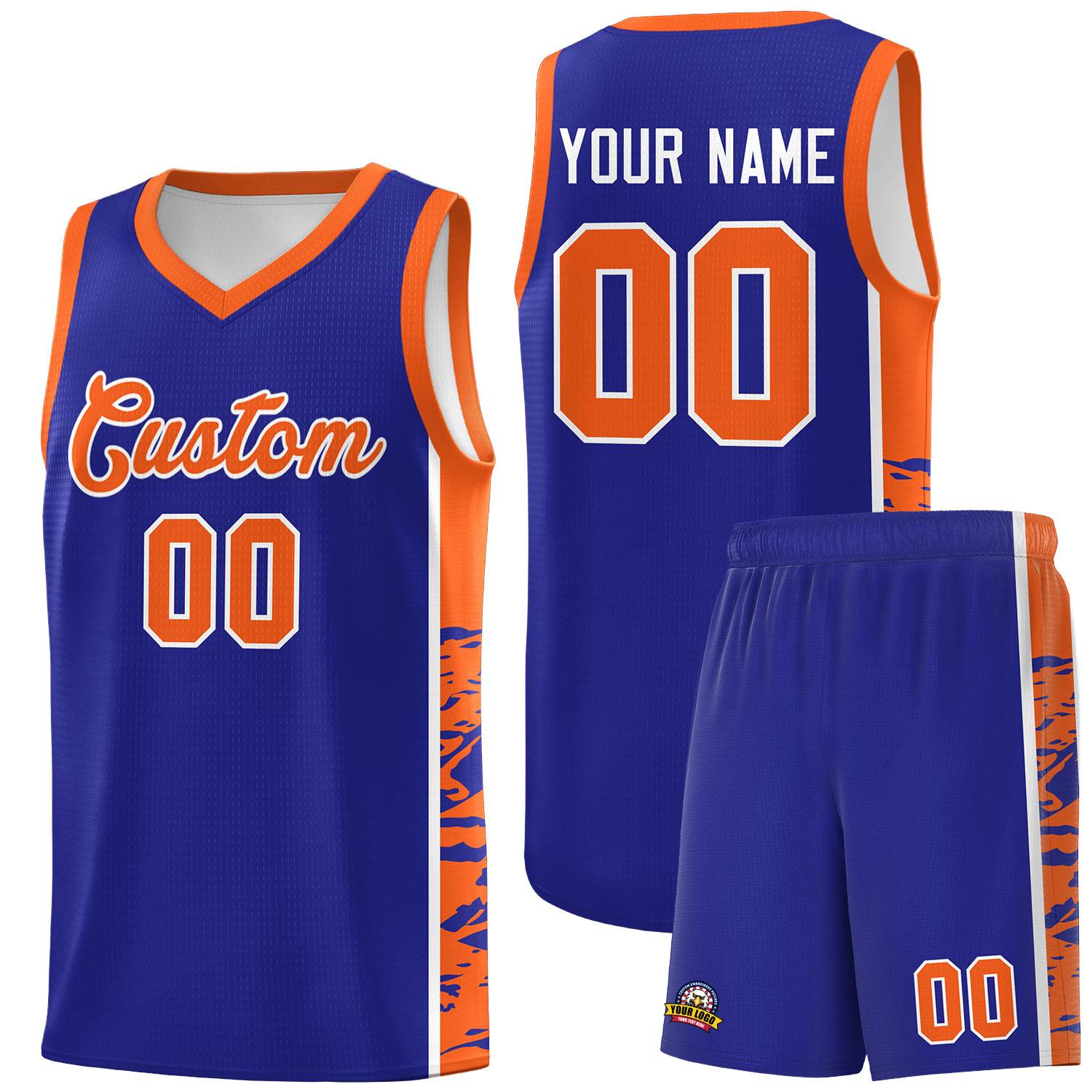 Custom Royal Orange Side Gradient Pattern Basketball Kits