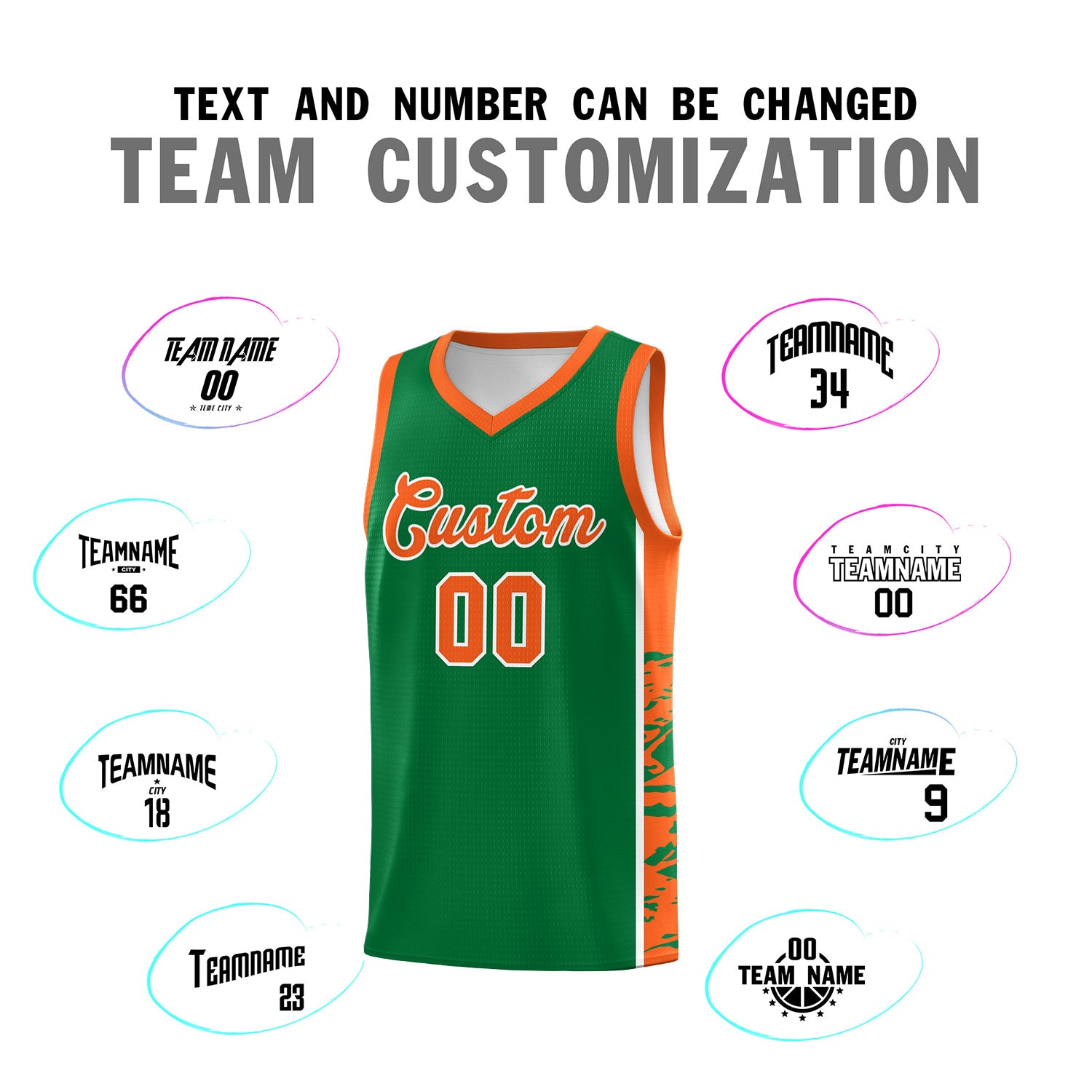 Custom Kelly Green Orange Side Gradient Pattern Basketball Kits