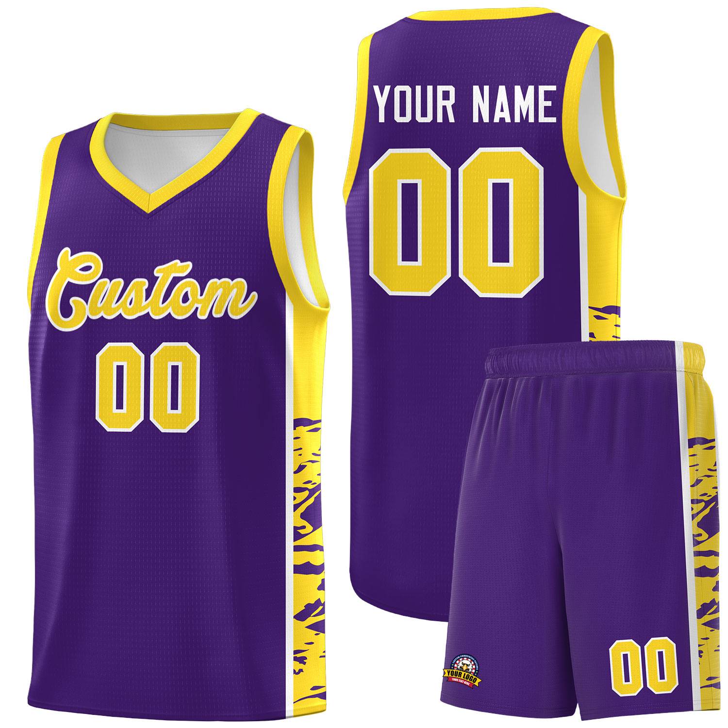 Custom Purple Gold Side Gradient Pattern Basketball Kits