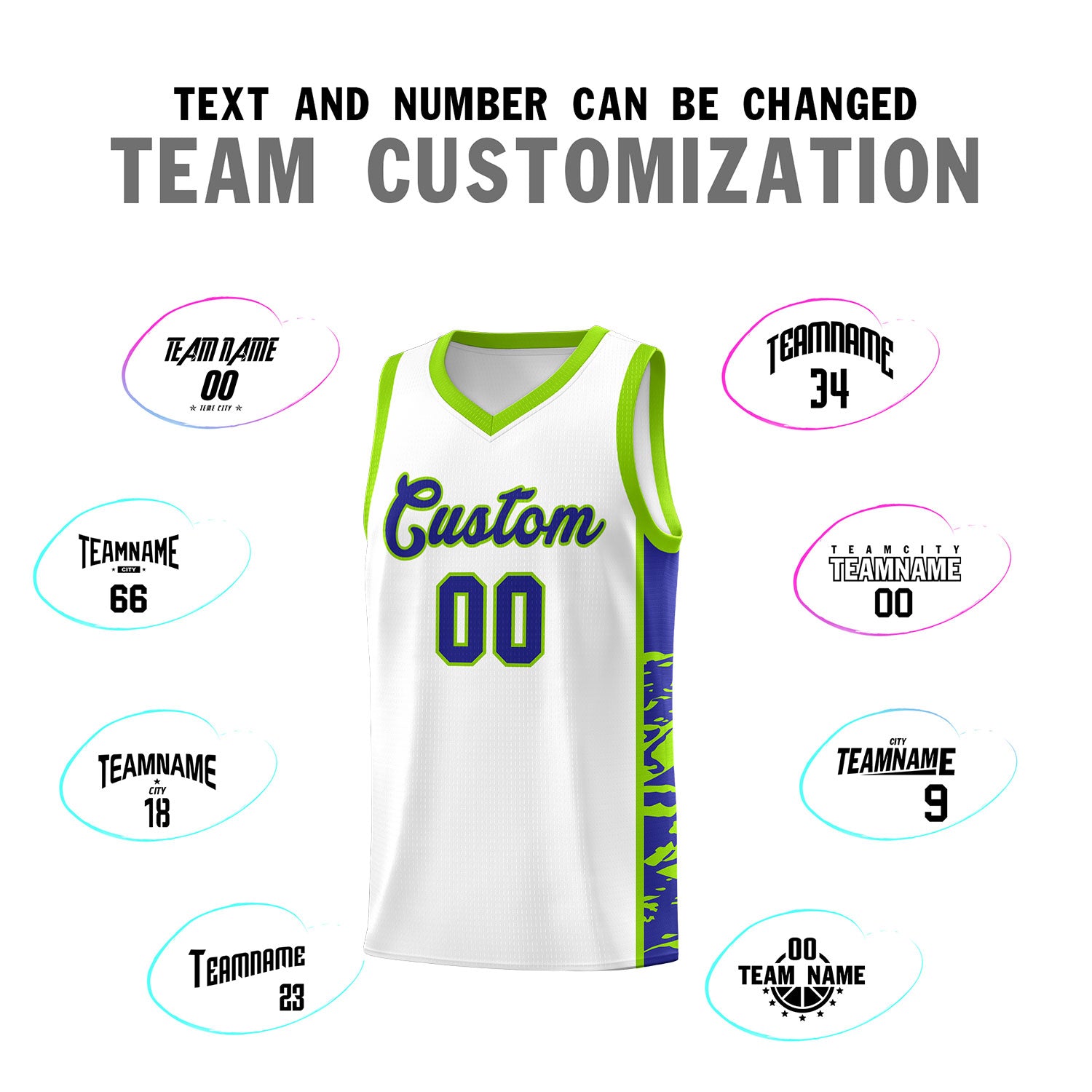 Custom White Neon Green Side Gradient Pattern Basketball Kits