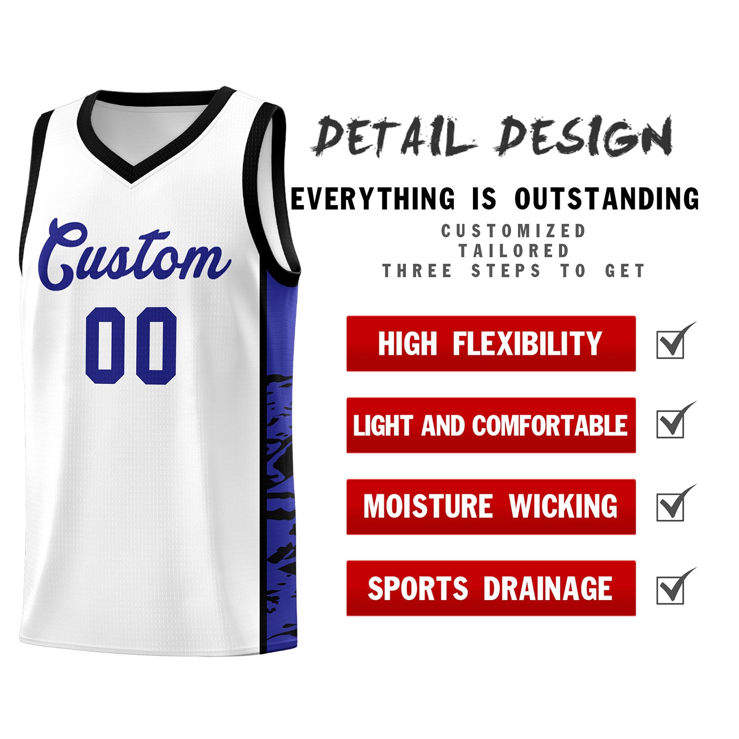 Custom White Black Side Gradient Pattern Basketball Kits
