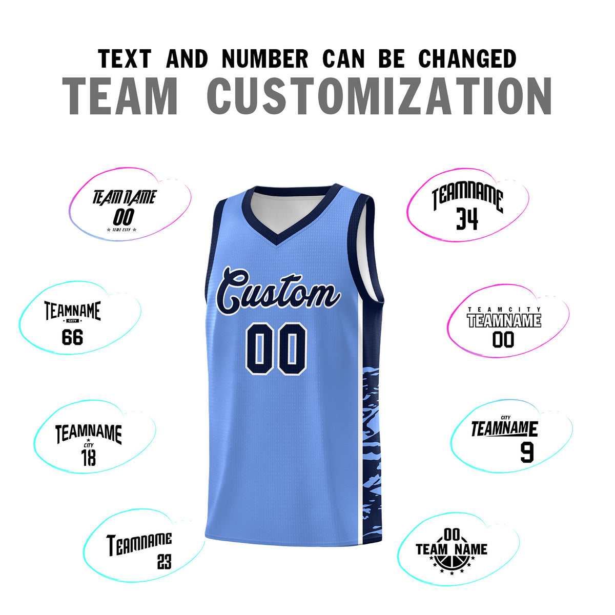 Custom Light Blue Navy Side Gradient Pattern Basketball Kits