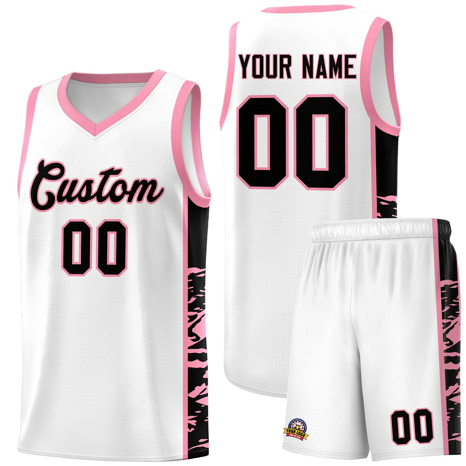 Custom White Light Pink Side Gradient Pattern Basketball Kits