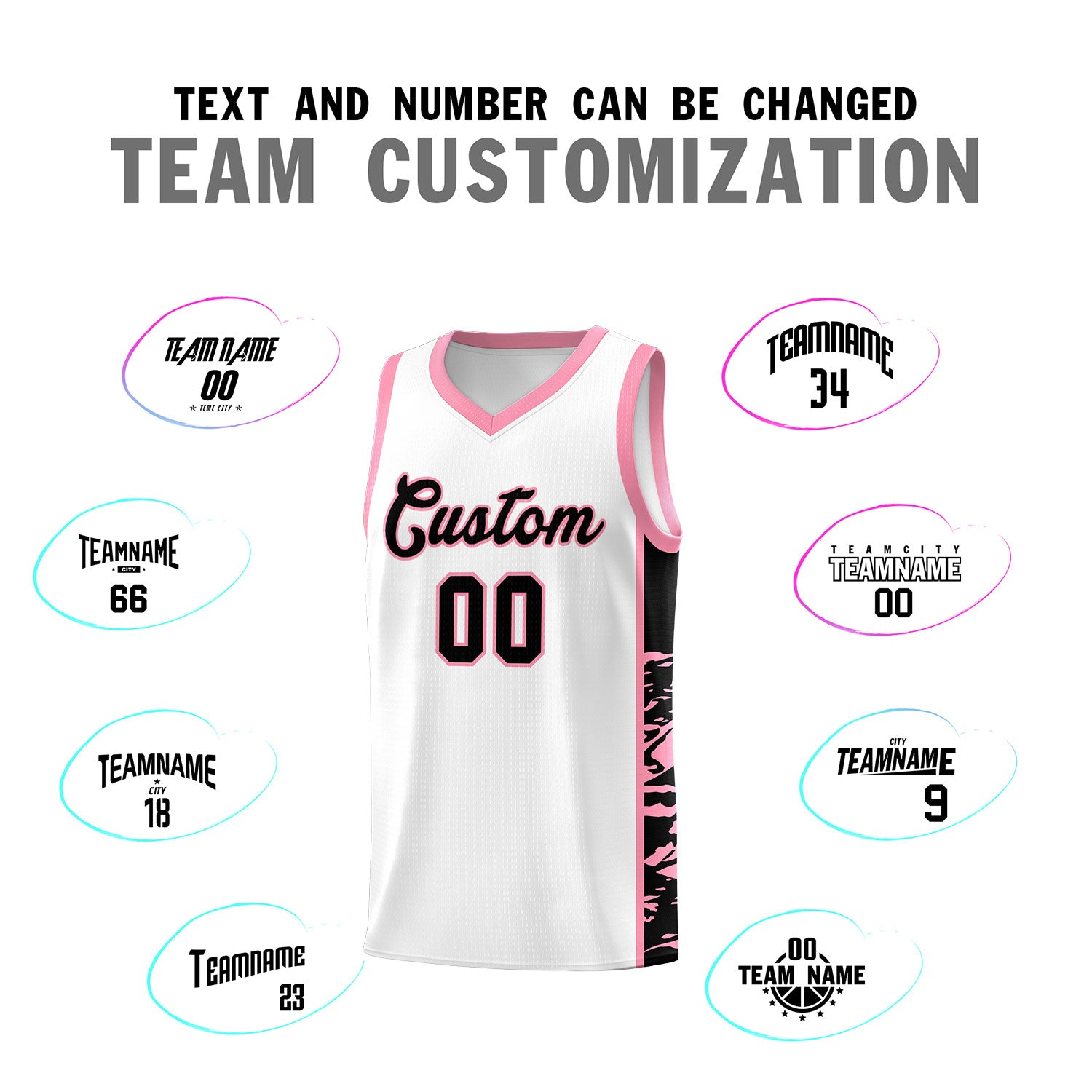 Custom White Light Pink Side Gradient Pattern Basketball Kits