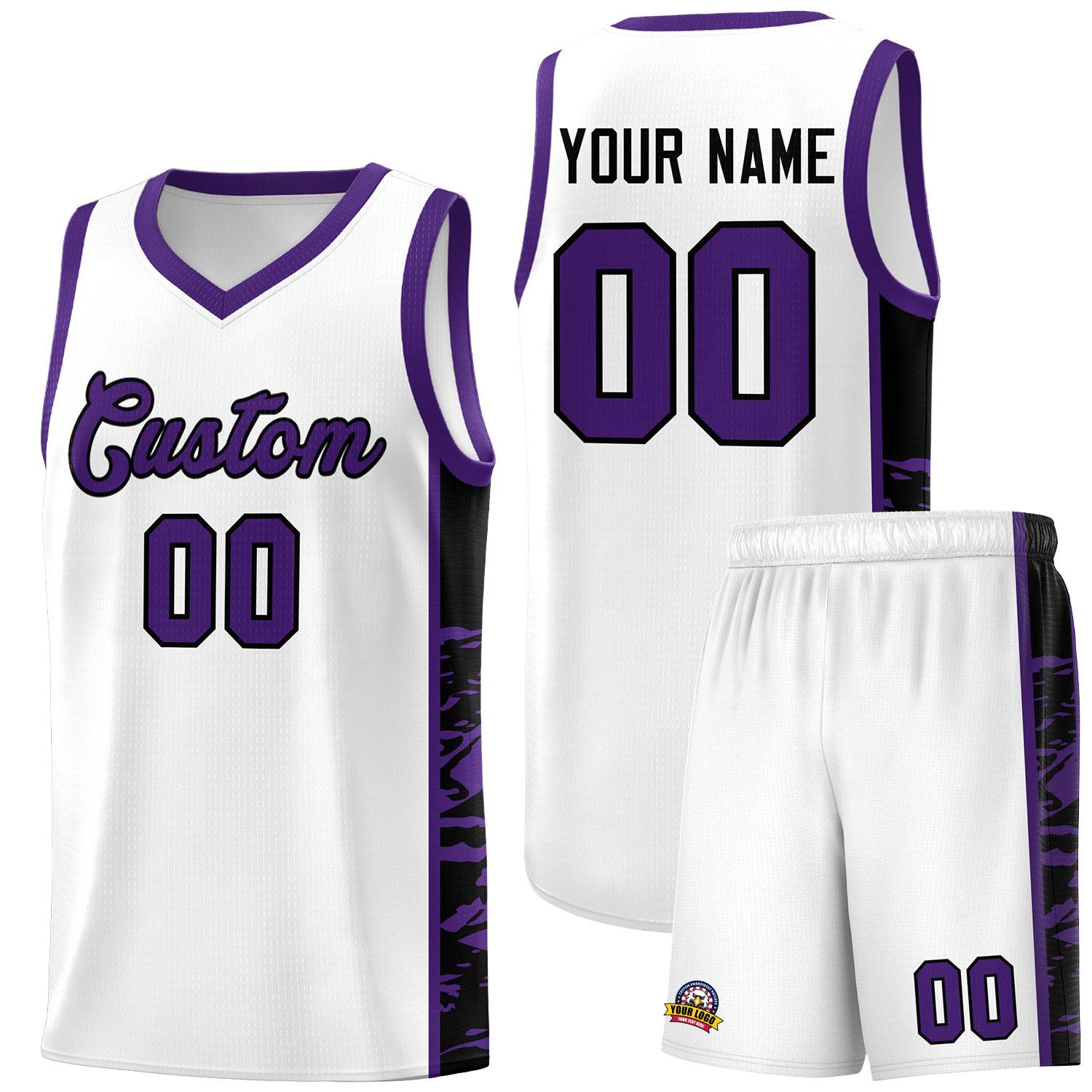 Custom White Purple Side Gradient Pattern Basketball Kits