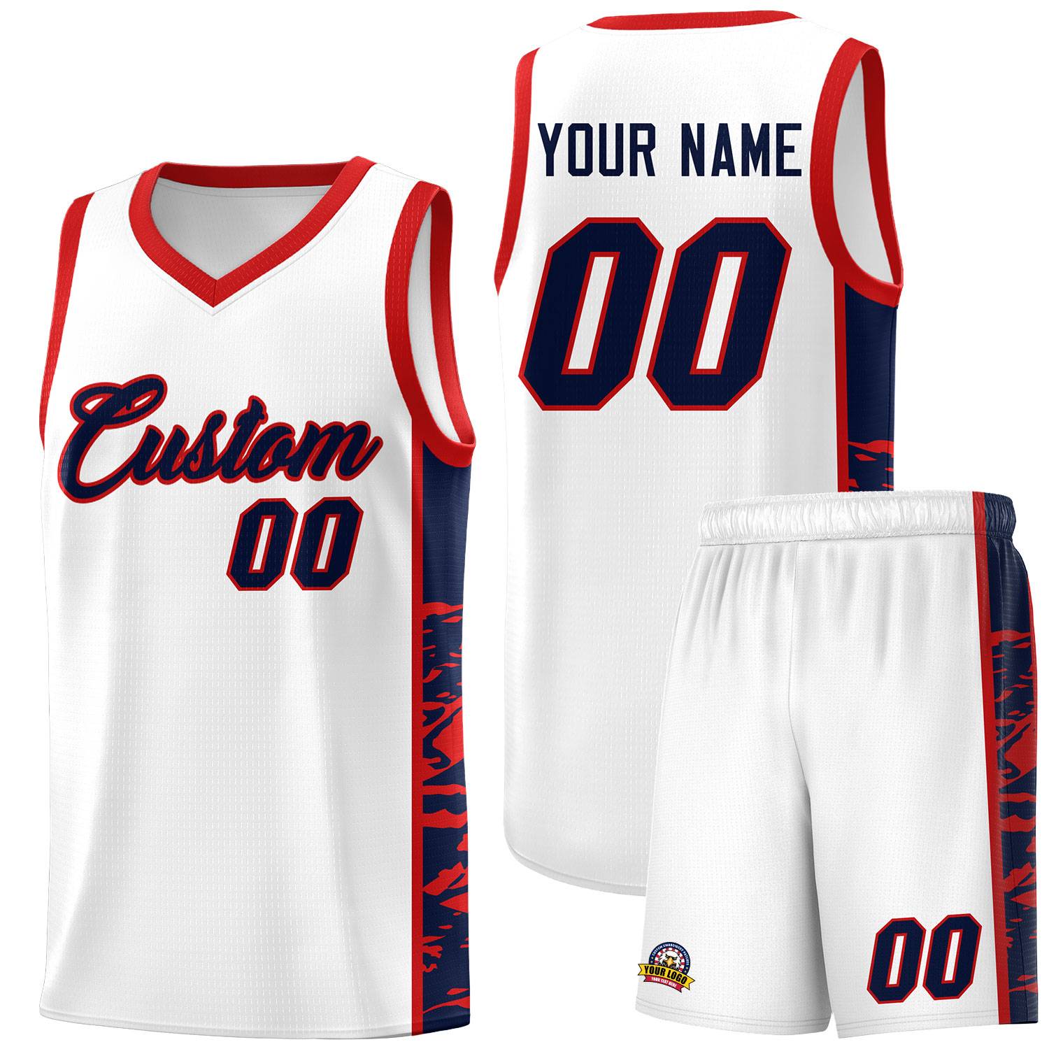 Custom White Red Side Gradient Pattern Basketball Kits