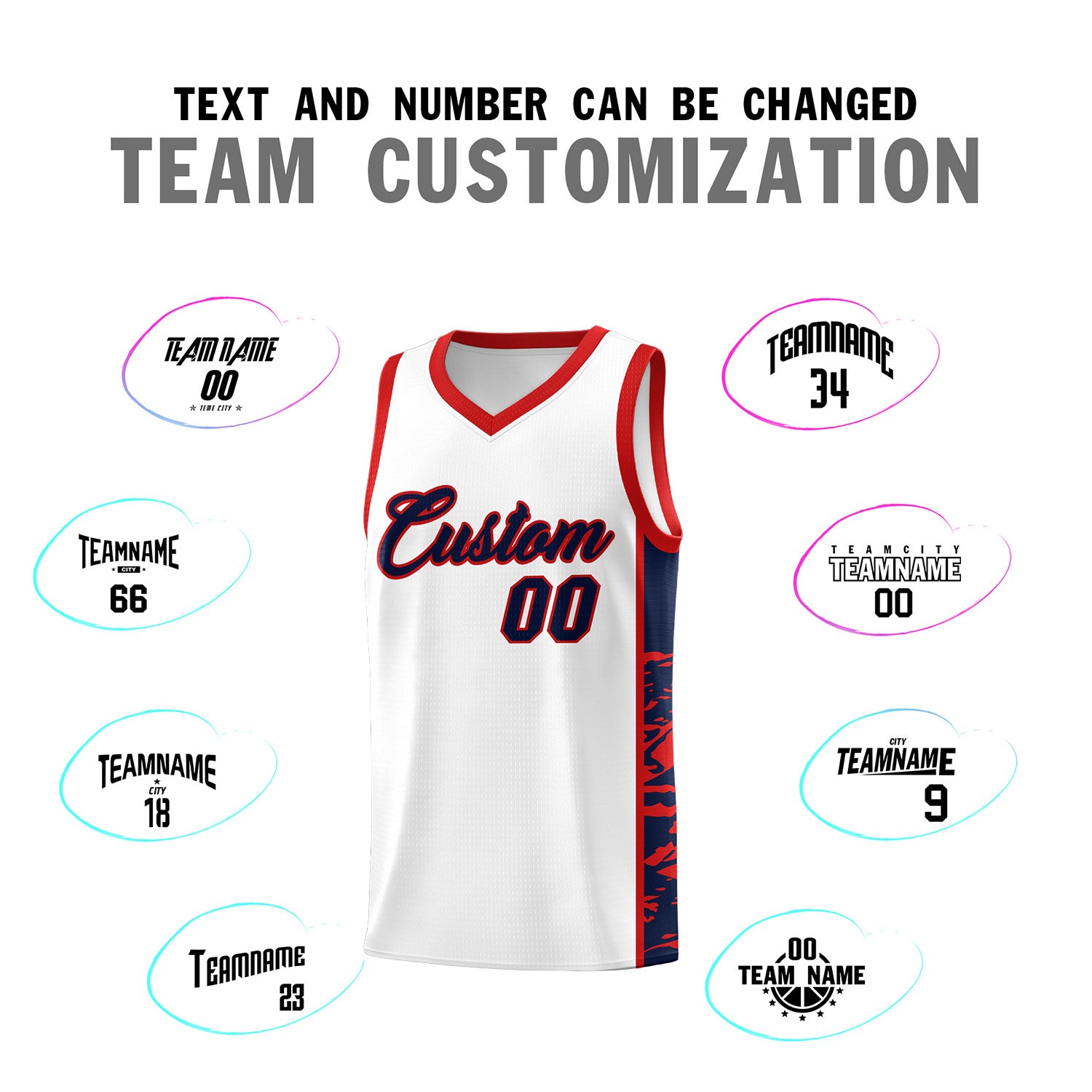 Custom White Red Side Gradient Pattern Basketball Kits