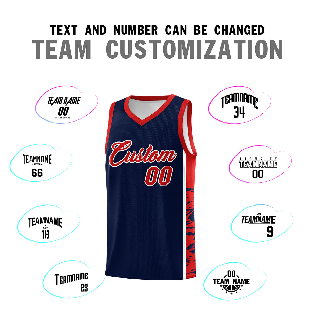 Custom Navy Red Side Gradient Pattern Basketball Kits