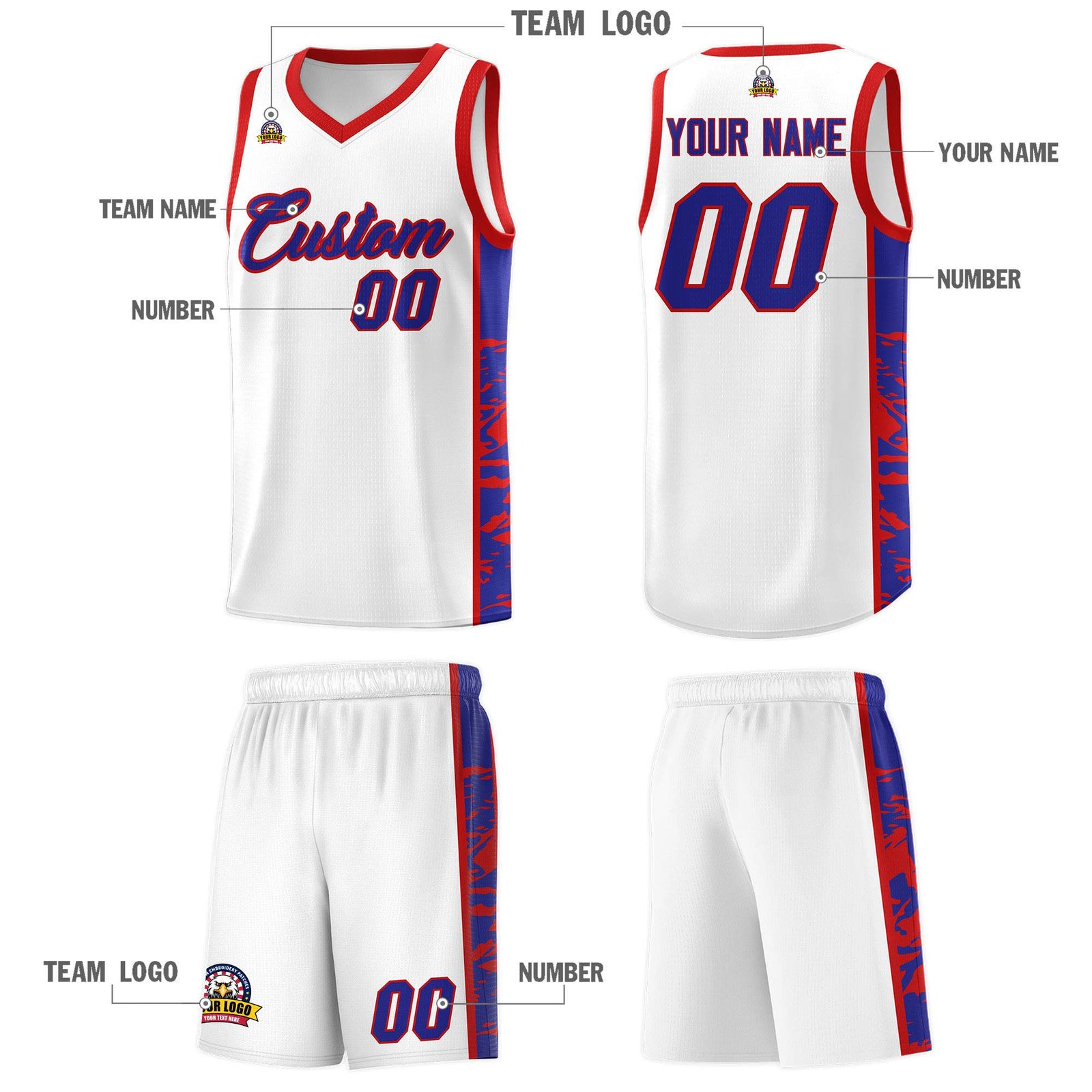 Custom White Red Side Gradient Pattern Basketball Kits