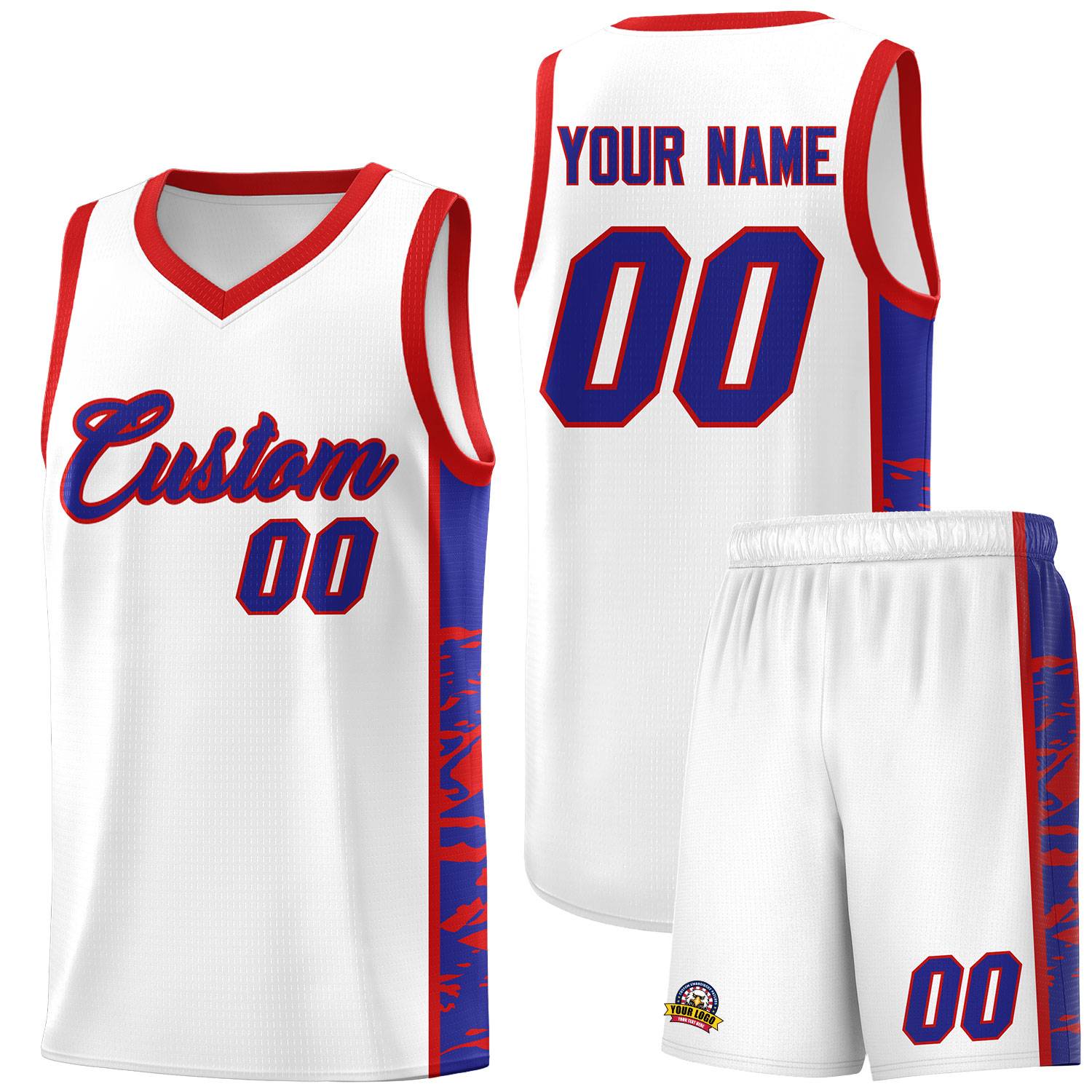 Custom White Red Side Gradient Pattern Basketball Kits