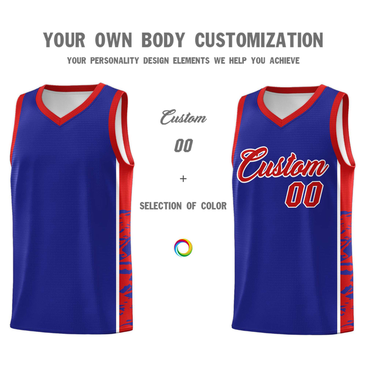 Custom Royal Red Side Gradient Pattern Basketball Kits