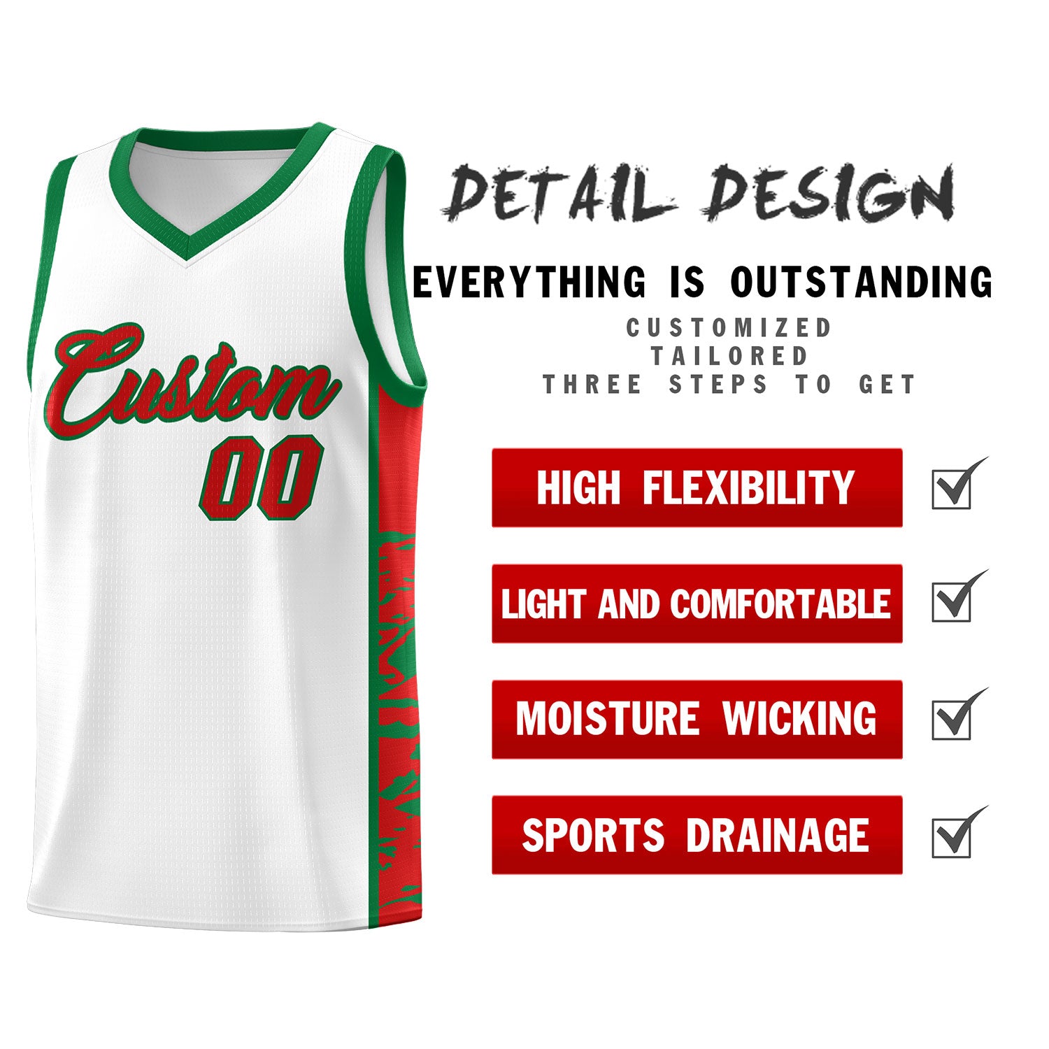 Custom White Kelly Green Side Gradient Pattern Basketball Kits