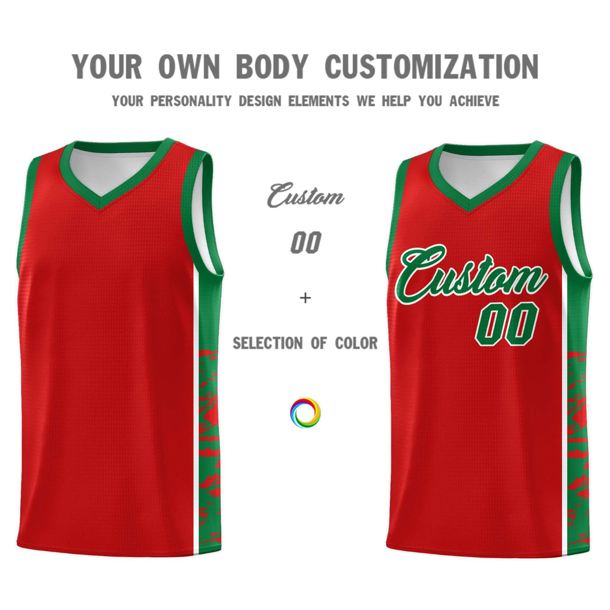 Custom Red Kelly Green Side Gradient Pattern Basketball Kits