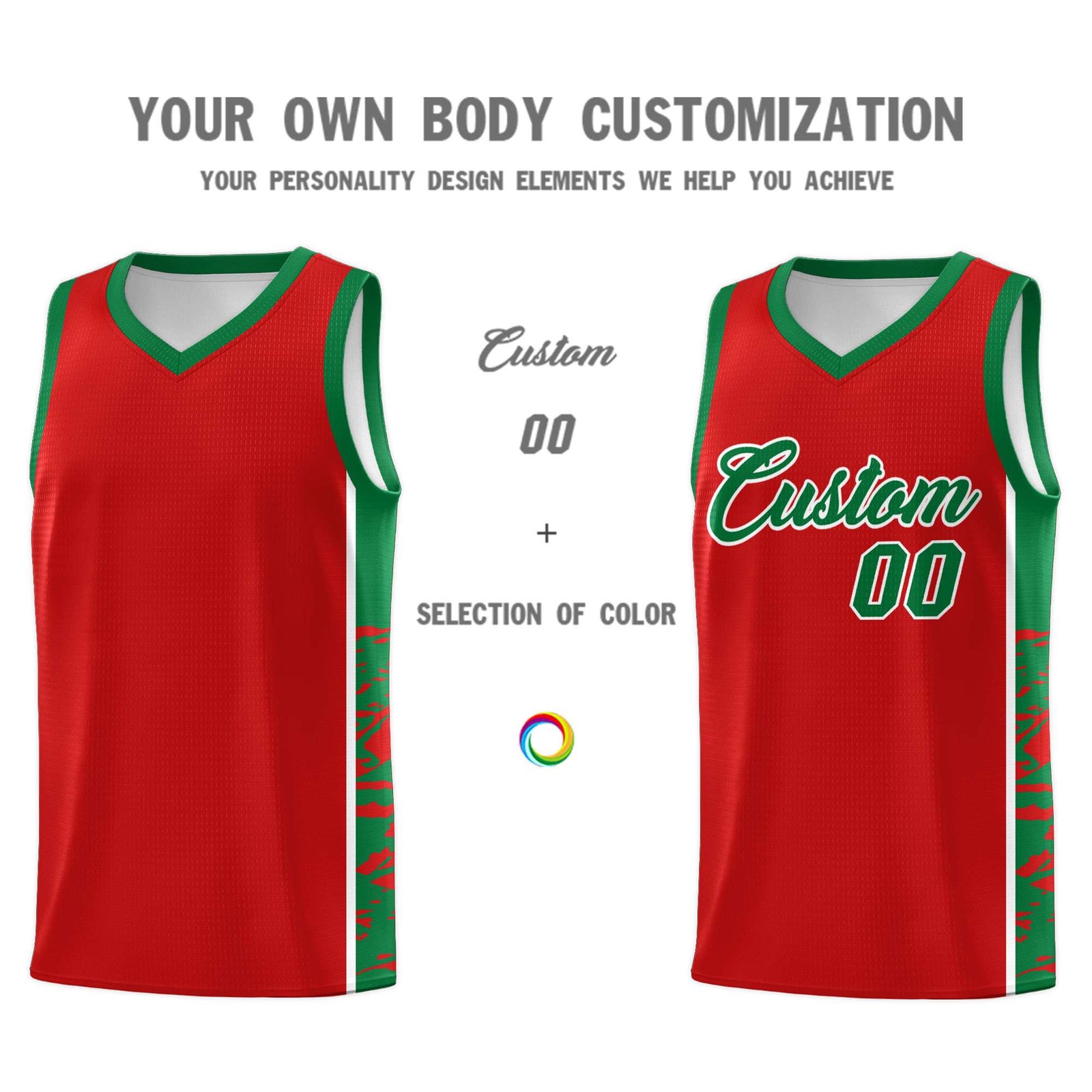 Custom Red Kelly Green Side Gradient Pattern Basketball Kits