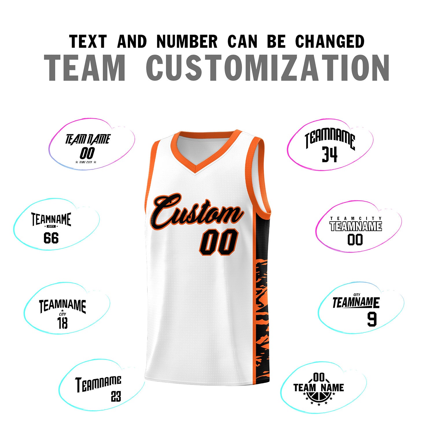 Custom White Orange Side Gradient Pattern Basketball Kits