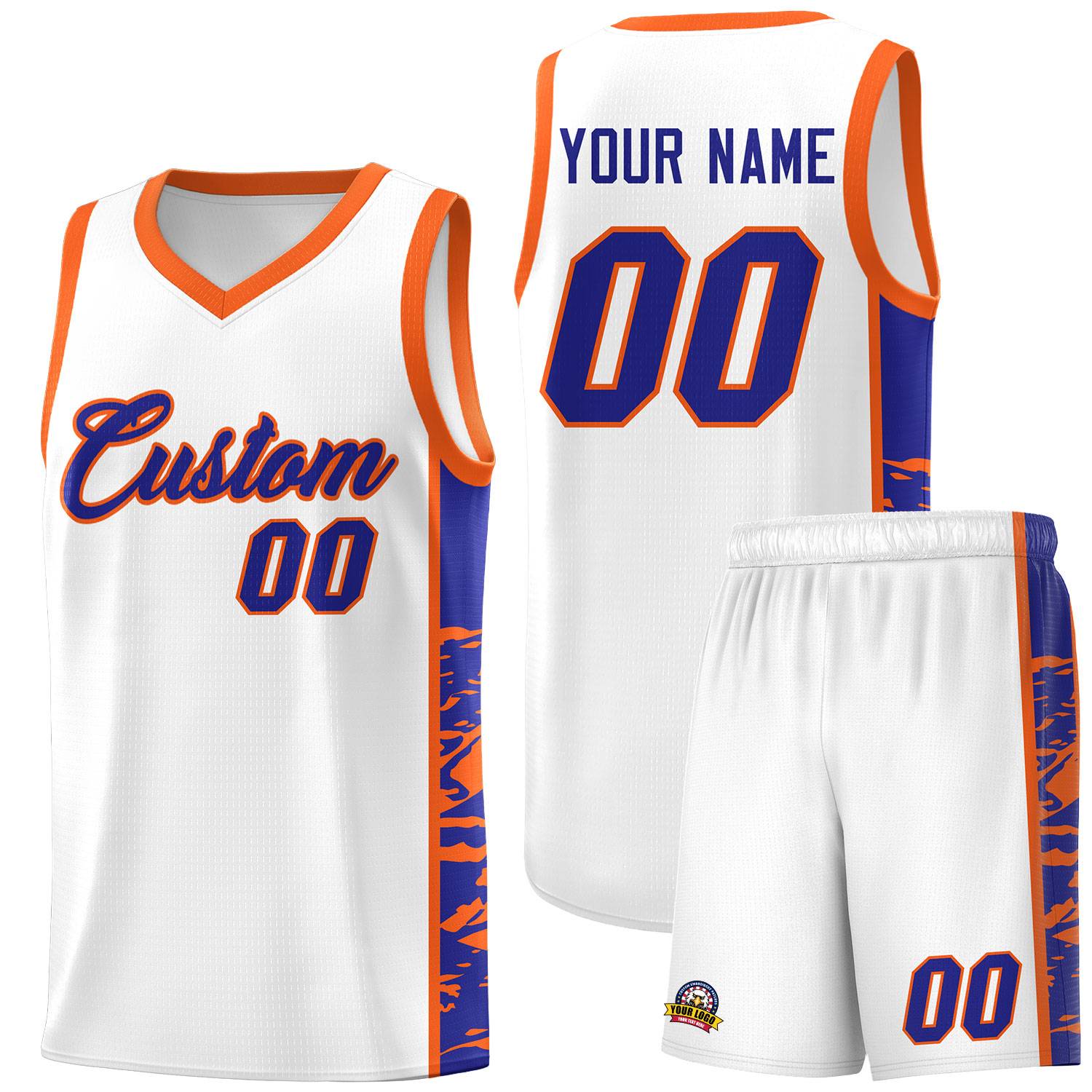 Custom White Orange Side Gradient Pattern Basketball Kits