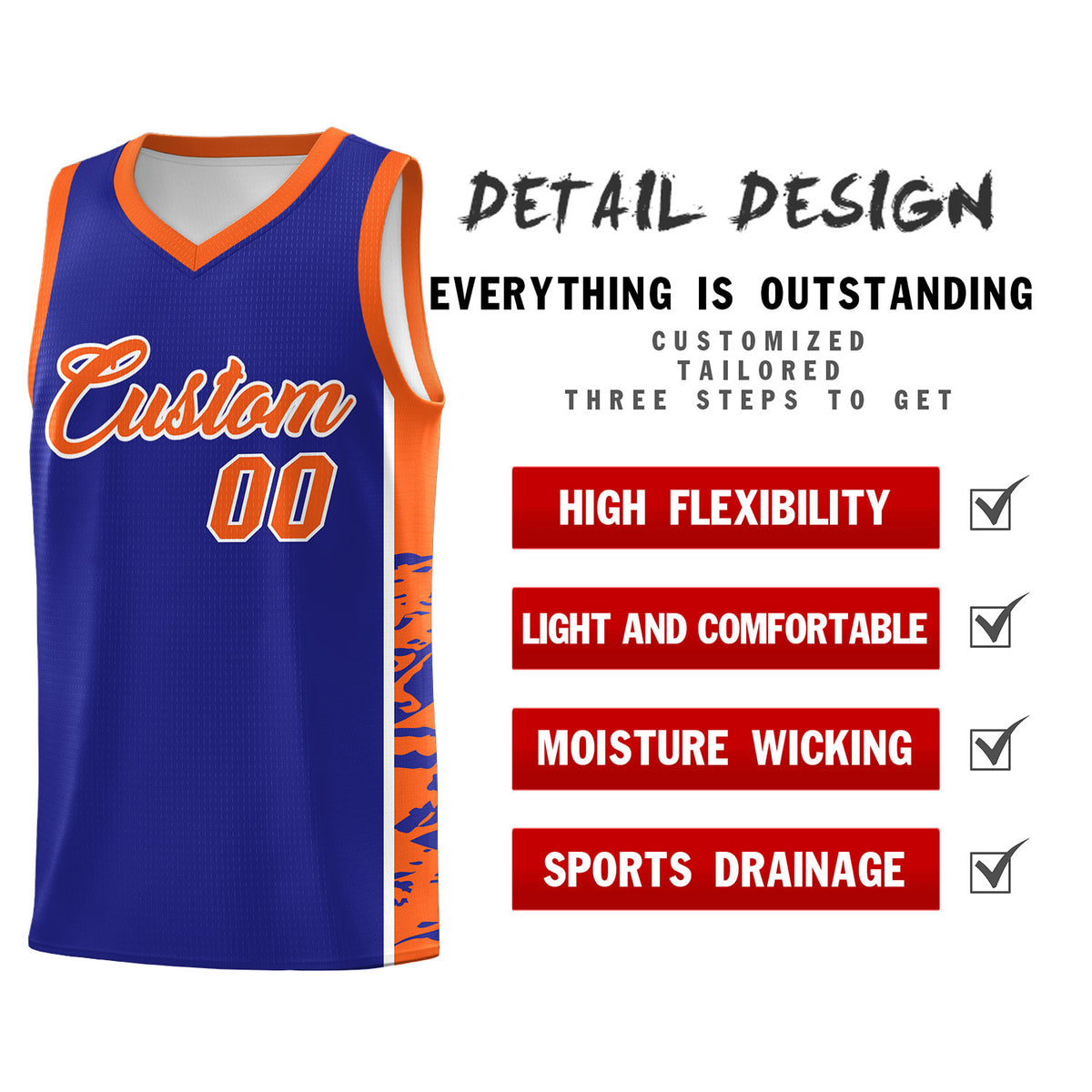 Custom Royal Orange Side Gradient Pattern Basketball Kits