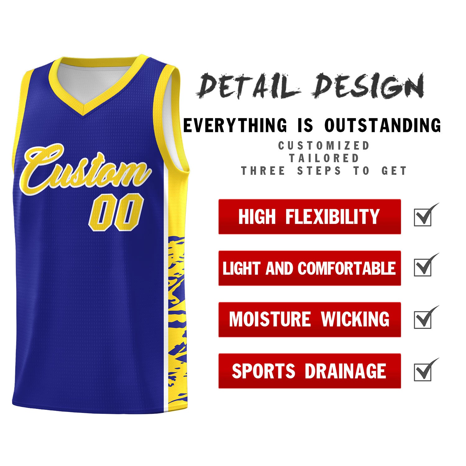 Custom Royal Gold Side Gradient Pattern Basketball Kits