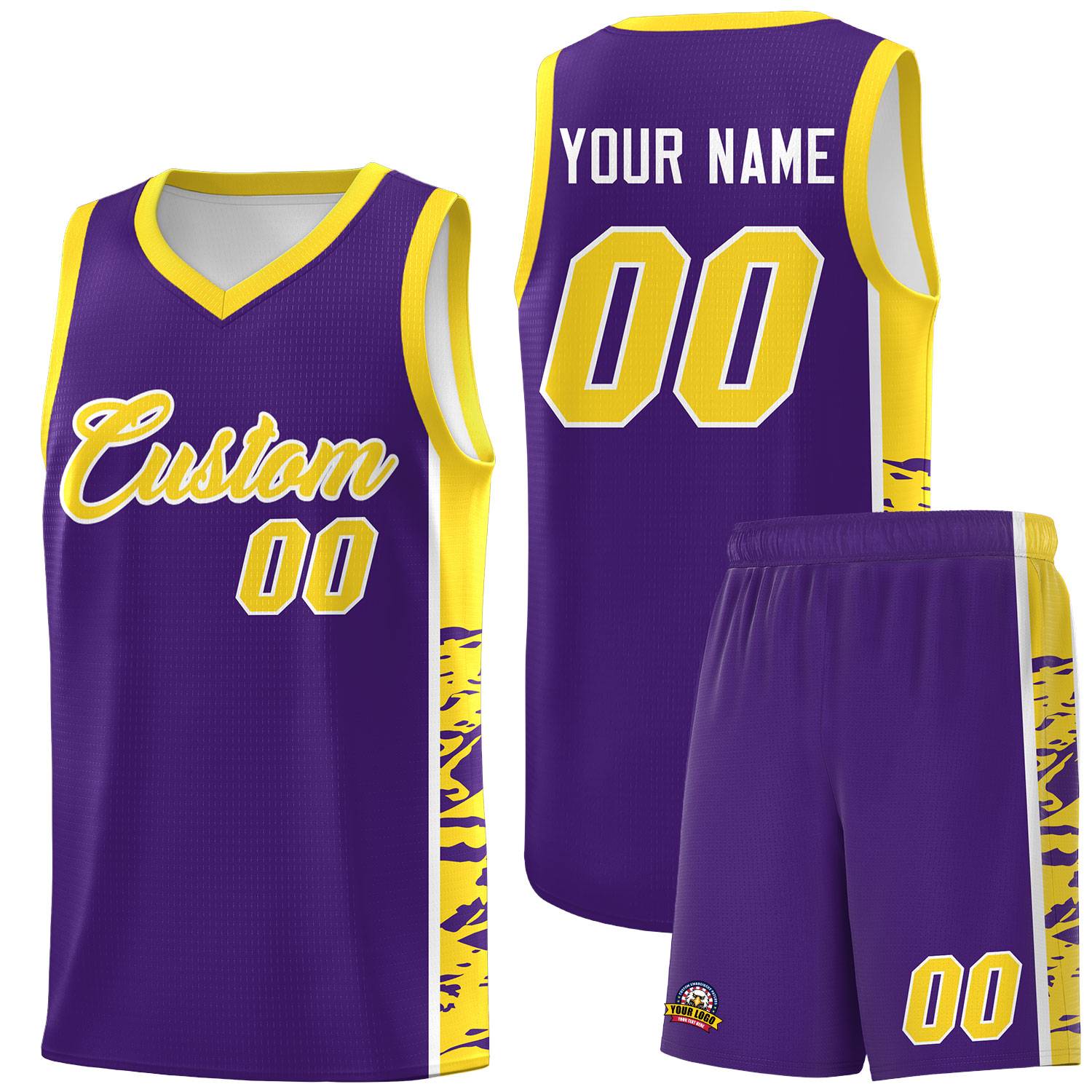 Custom Purple Gold Side Gradient Pattern Basketball Kits