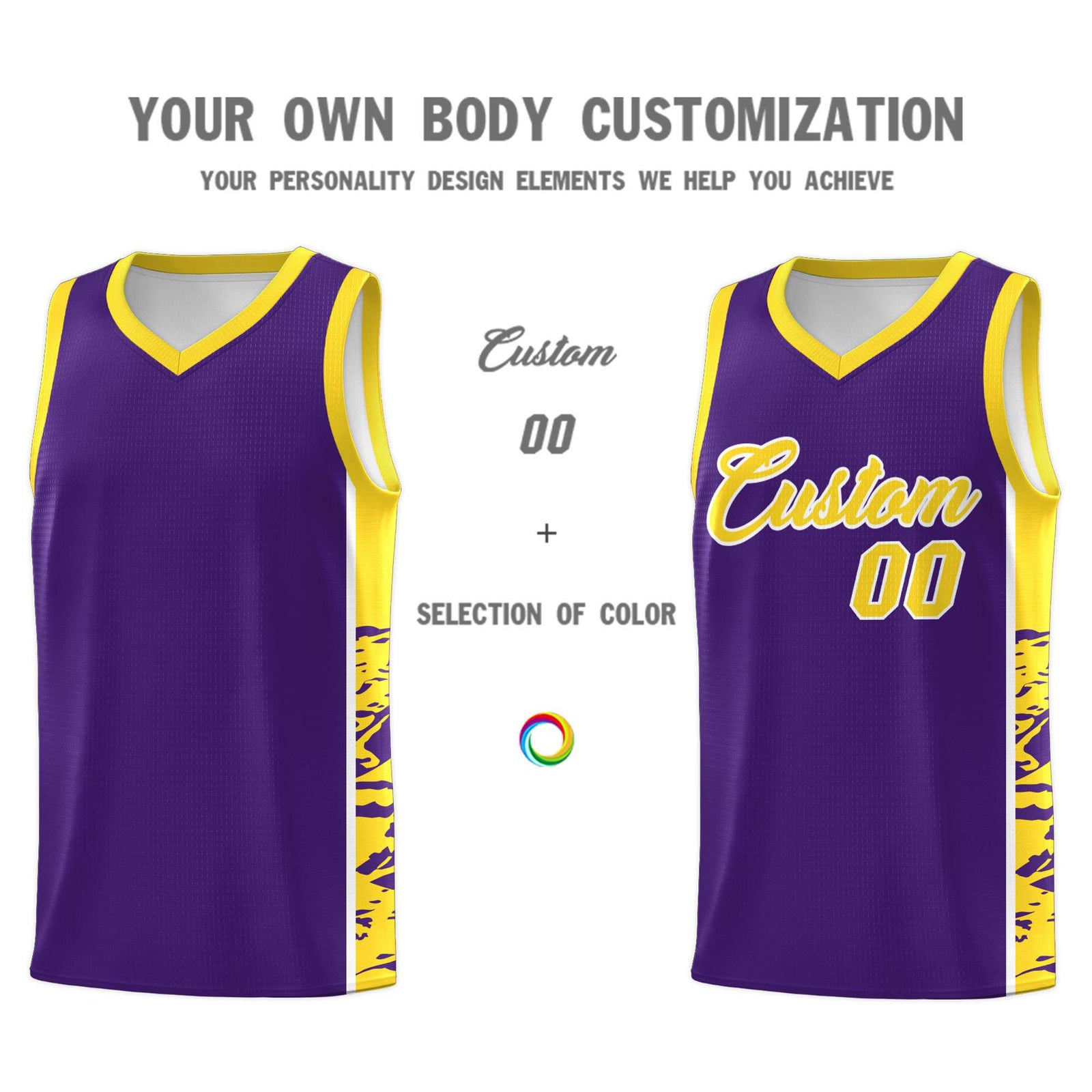 Custom Purple Gold Side Gradient Pattern Basketball Kits