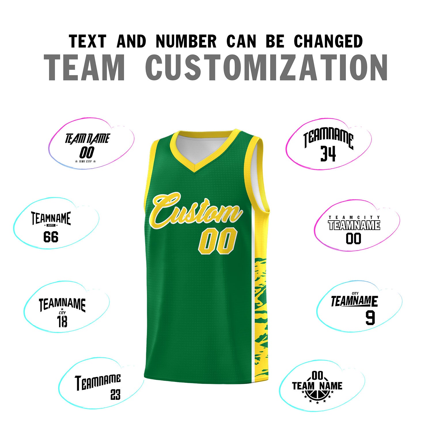 Custom Kelly Green Gold Side Gradient Pattern Basketball Kits