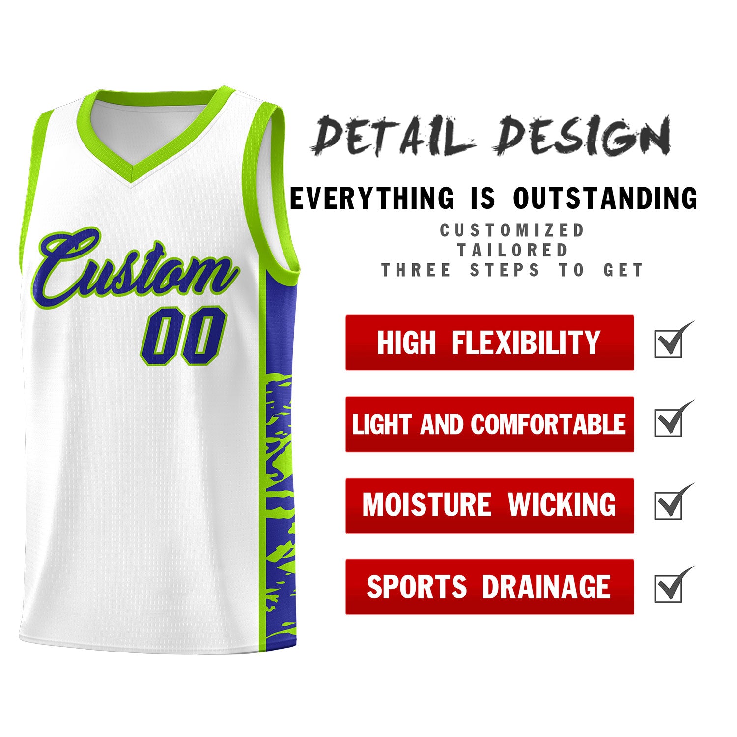 Custom White Neon Green Side Gradient Pattern Basketball Kits