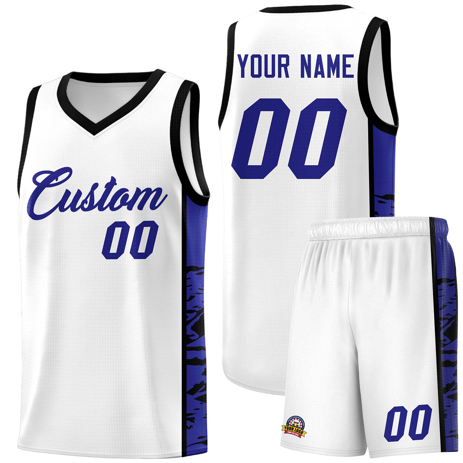 Custom White Black Side Gradient Pattern Basketball Kits