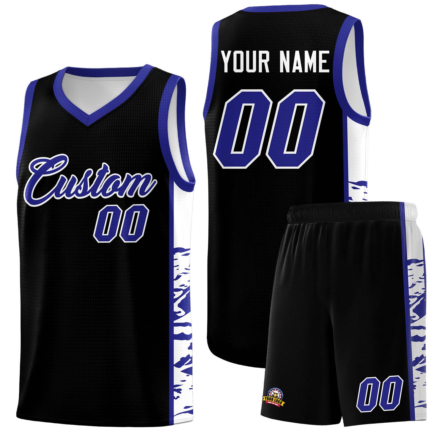 Custom Black Royal Side Gradient Pattern Basketball Kits