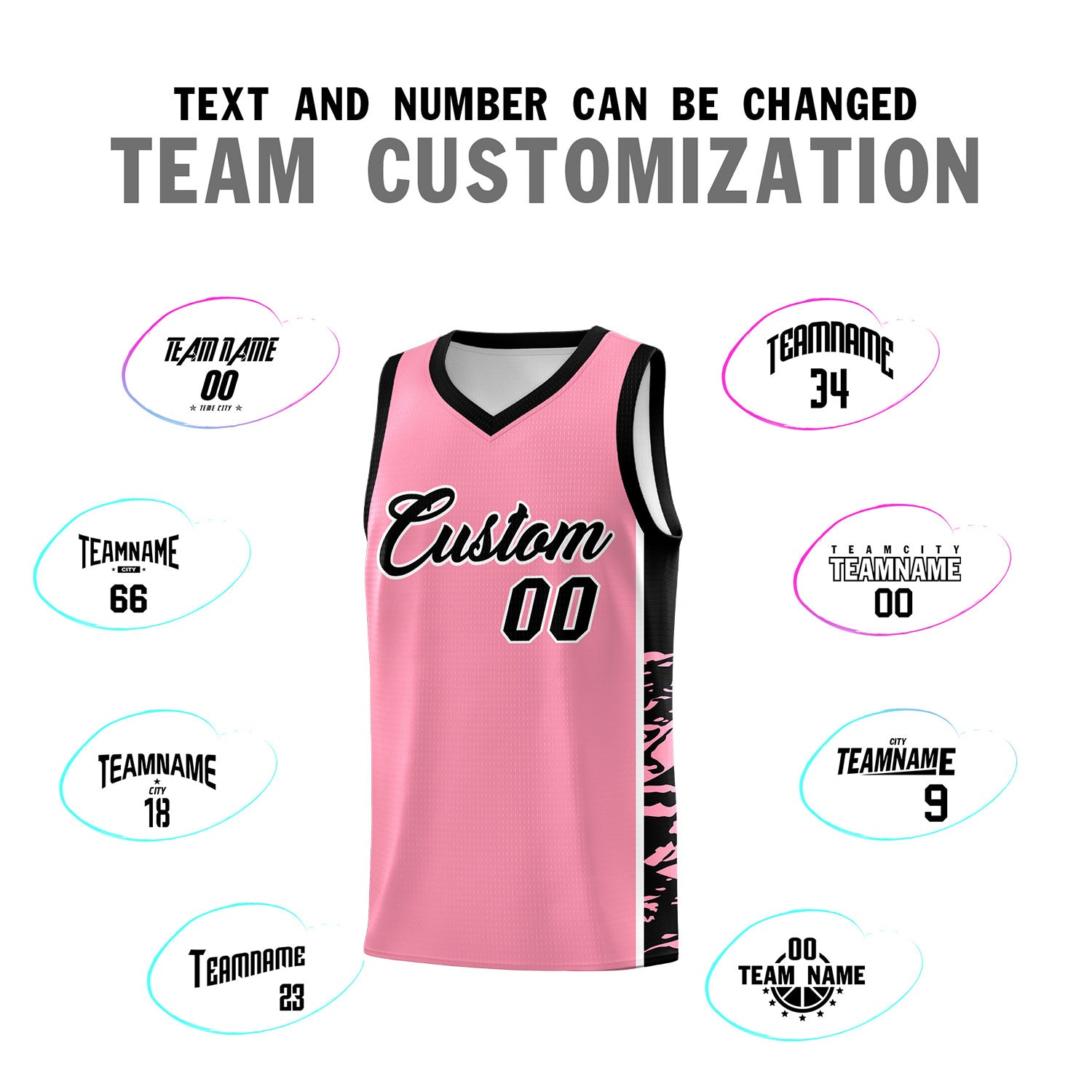 Custom Light Pink Black Side Gradient Pattern Basketball Kits