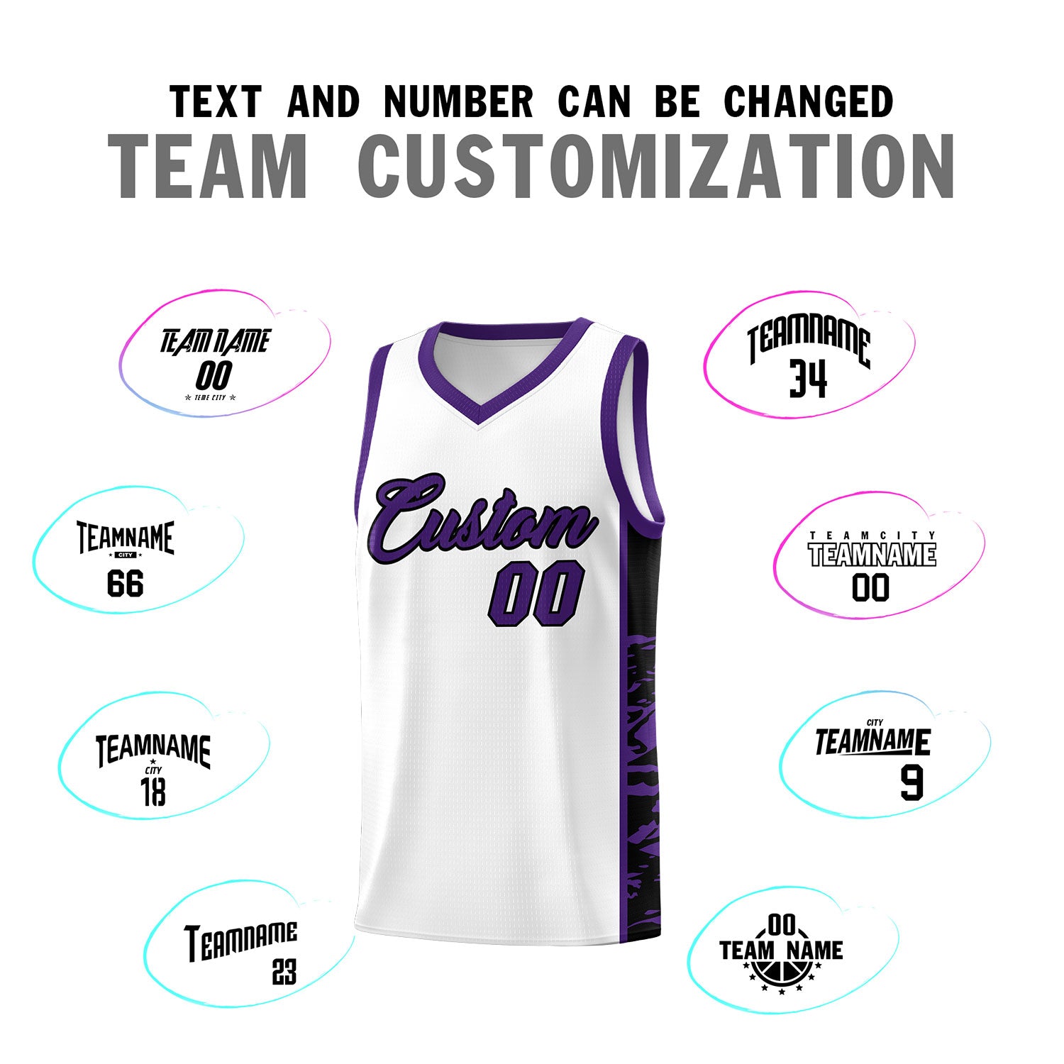 Custom White Purple Side Gradient Pattern Basketball Kits