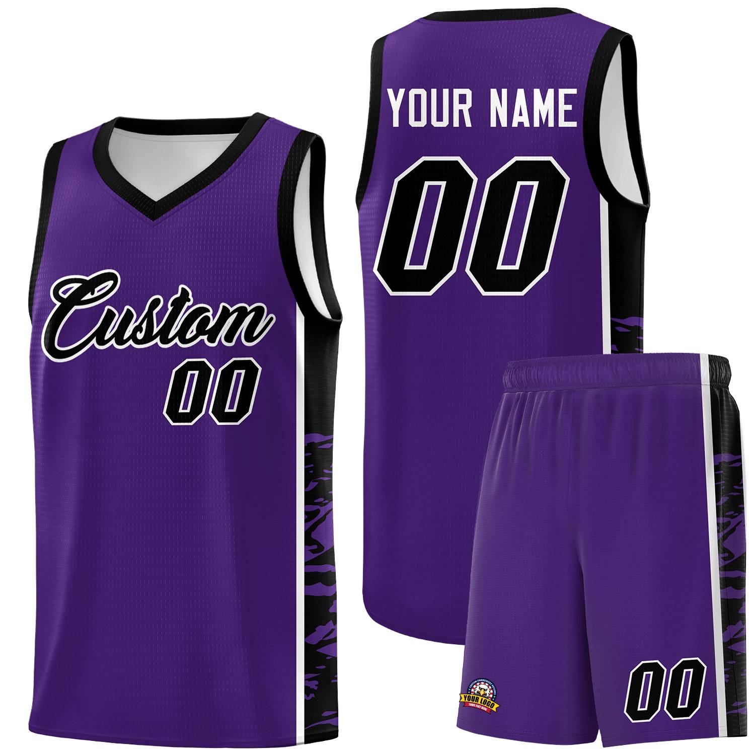 Custom Purple Black Side Gradient Pattern Basketball Kits