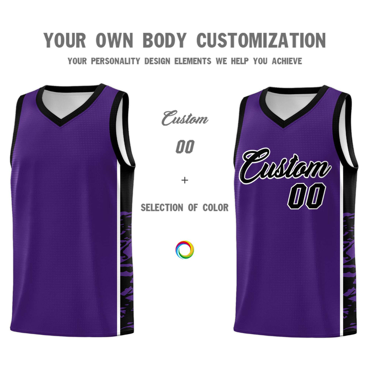 Custom Purple Black Side Gradient Pattern Basketball Kits