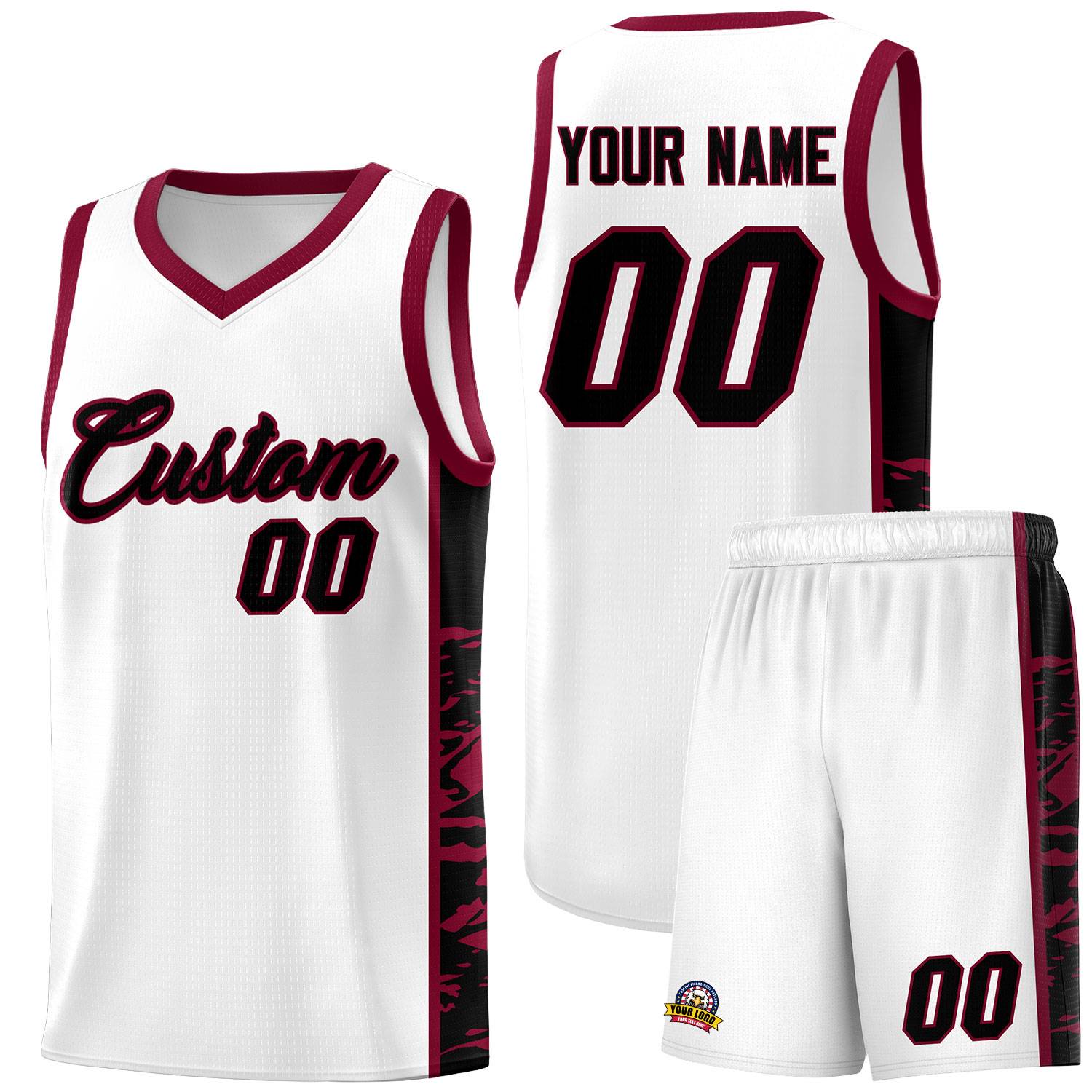 Custom White Crimson Side Gradient Pattern Basketball Kits