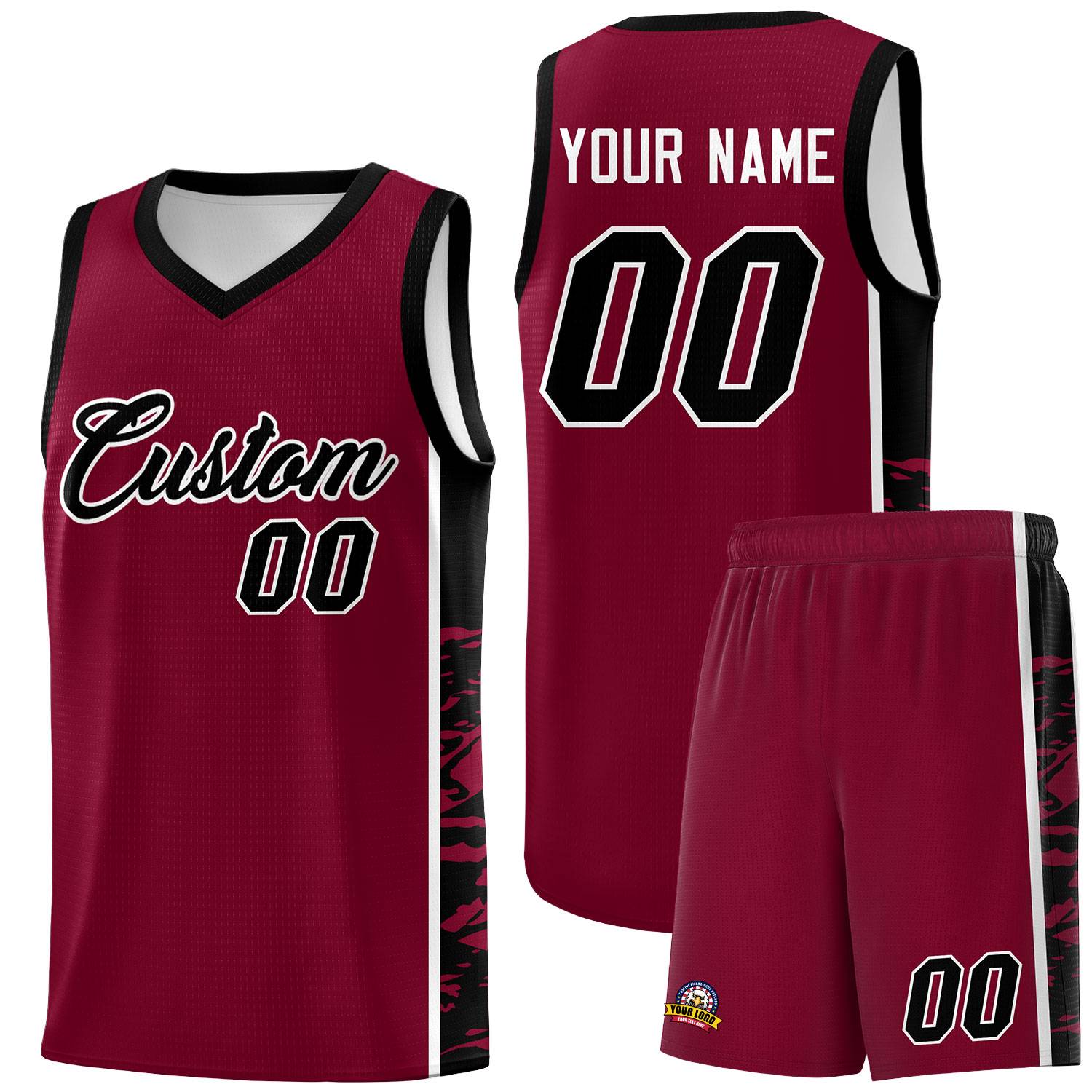 Custom Crimson Black Side Gradient Pattern Basketball Kits