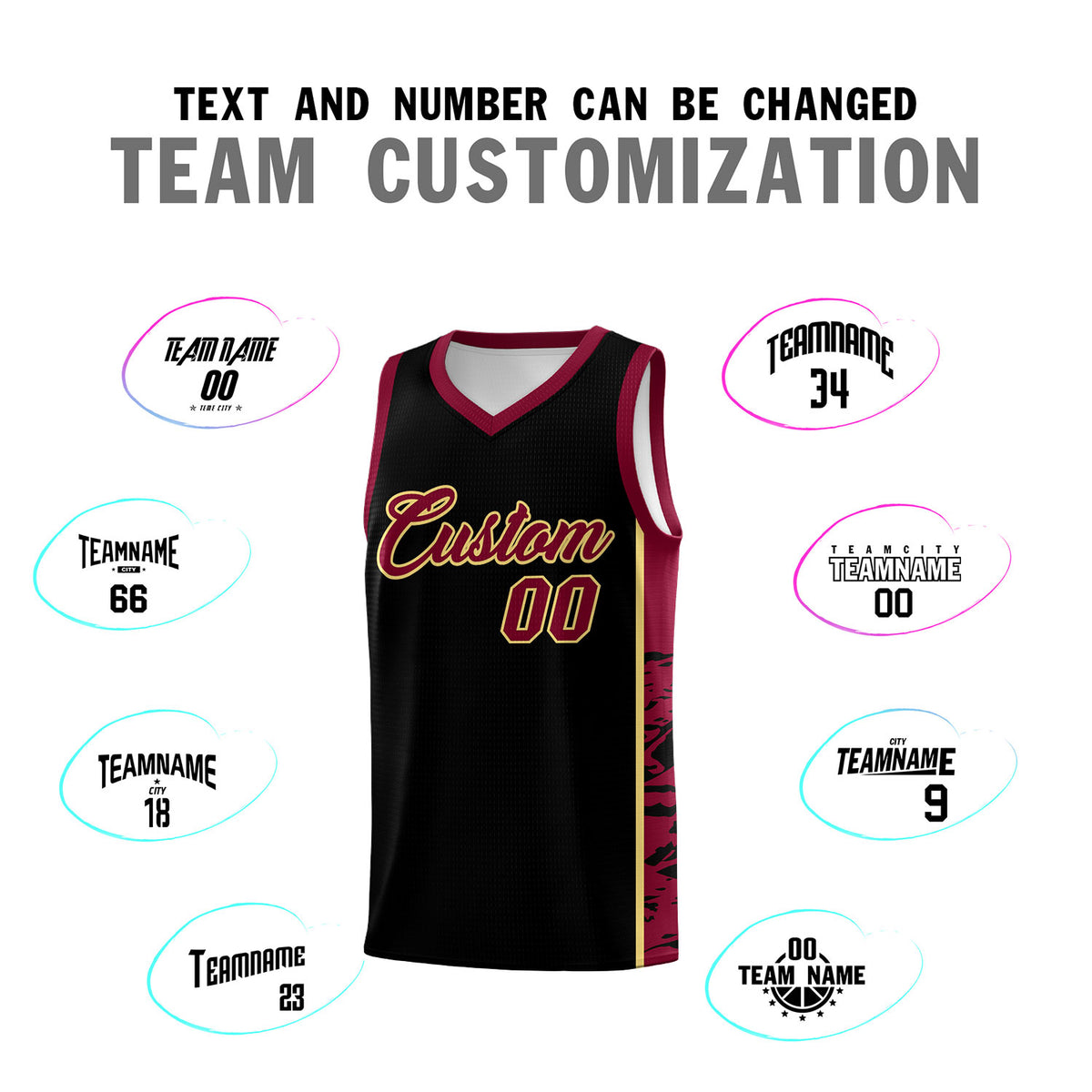 Custom Black Crimson Side Gradient Pattern Basketball Kits