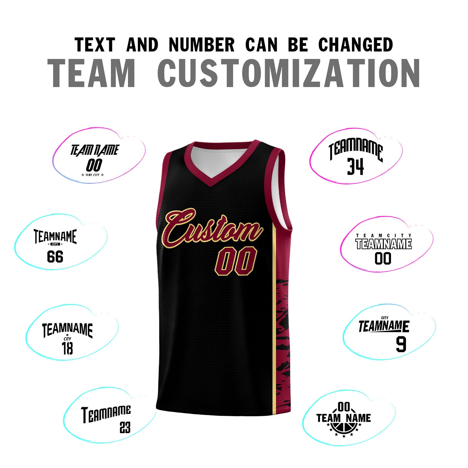 Custom Black Crimson Side Gradient Pattern Basketball Kits