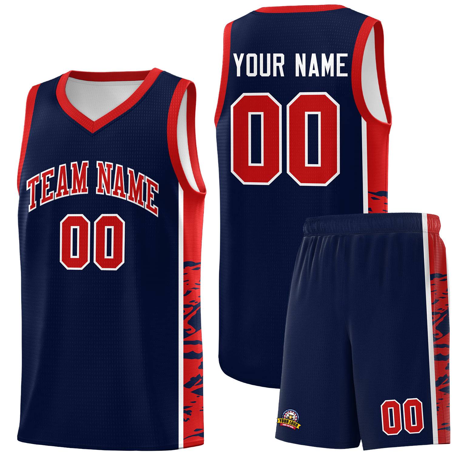 Custom Navy Red Side Gradient Pattern Basketball Kits
