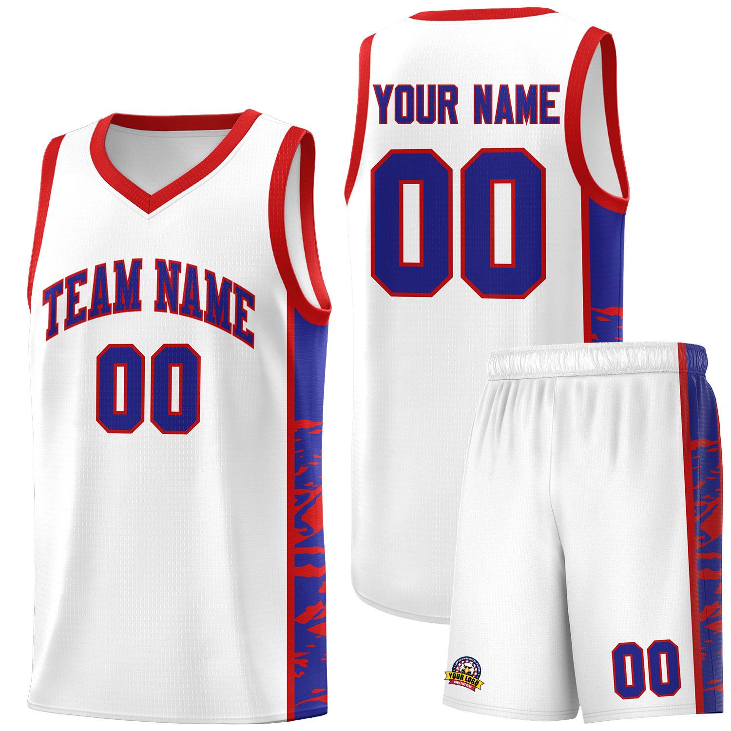 Custom White Red Side Gradient Pattern Basketball Kits
