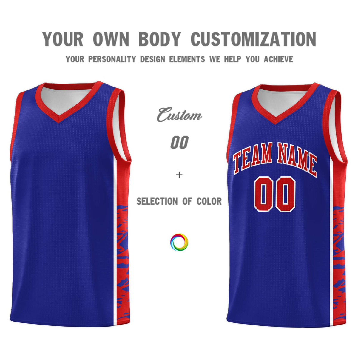Custom Royal Red Side Gradient Pattern Basketball Kits