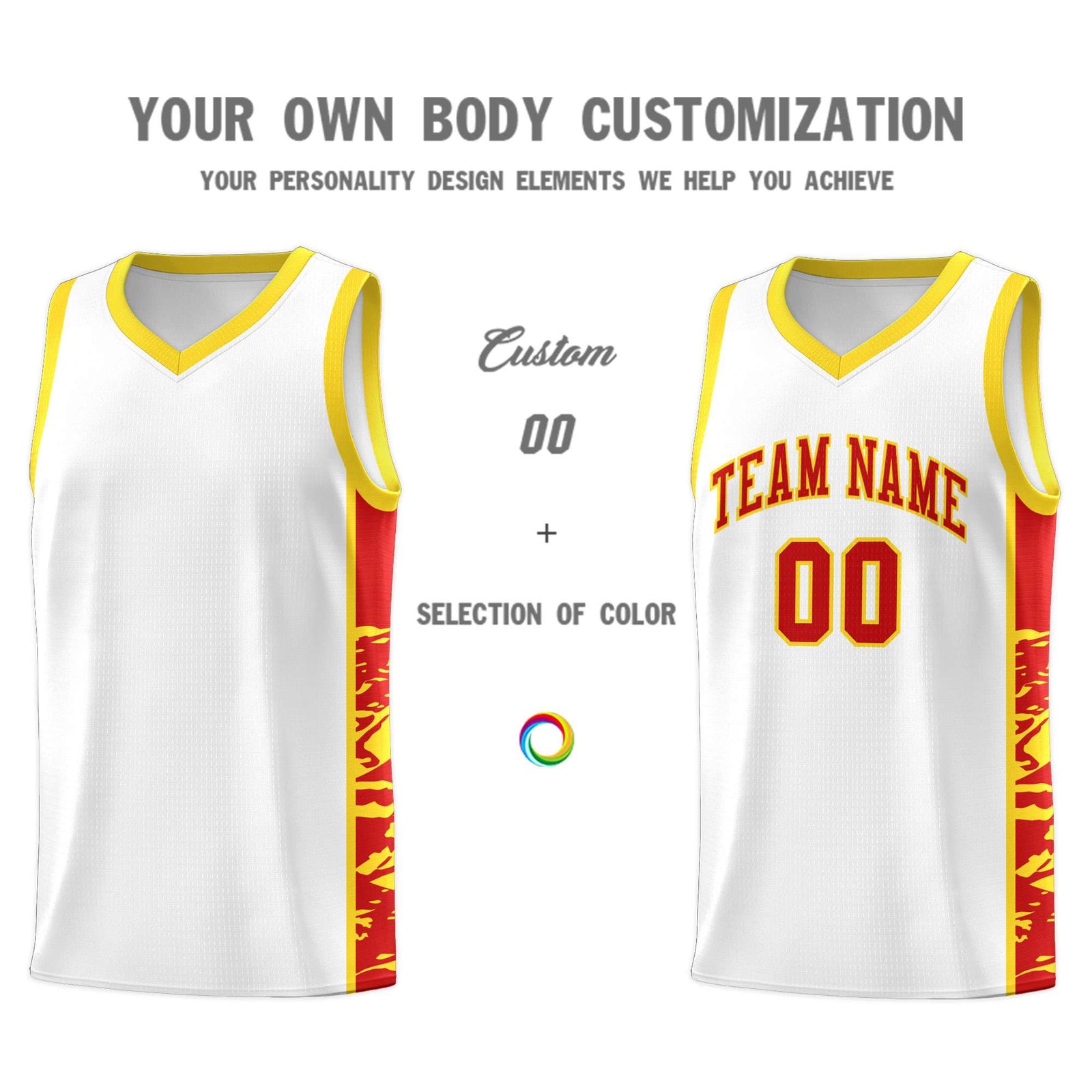 Custom White Gold Side Gradient Pattern Basketball Kits