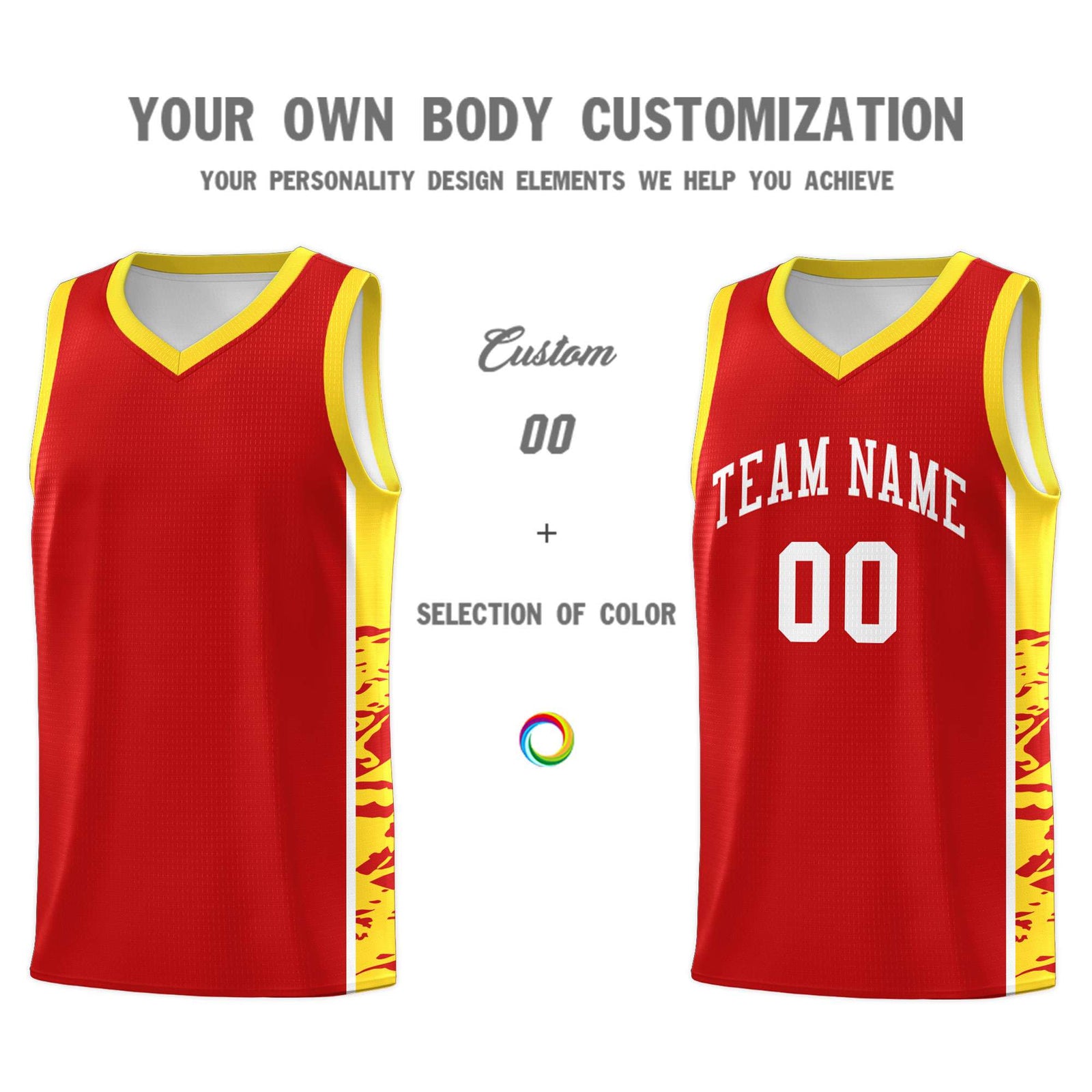 Custom Red Gold Side Gradient Pattern Basketball Kits