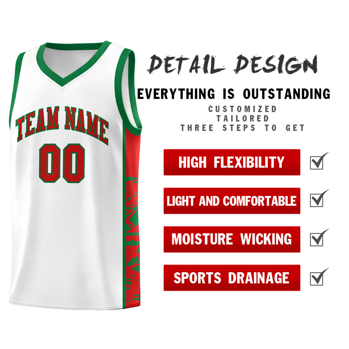Custom White Kelly Green Side Gradient Pattern Basketball Kits