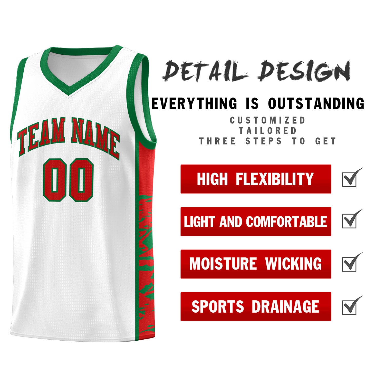 Custom White Kelly Green Side Gradient Pattern Basketball Kits