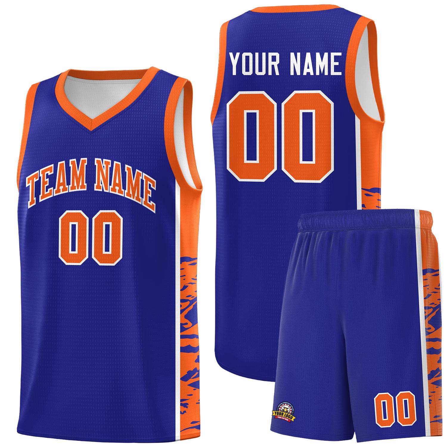 Custom Royal Orange Side Gradient Pattern Basketball Kits