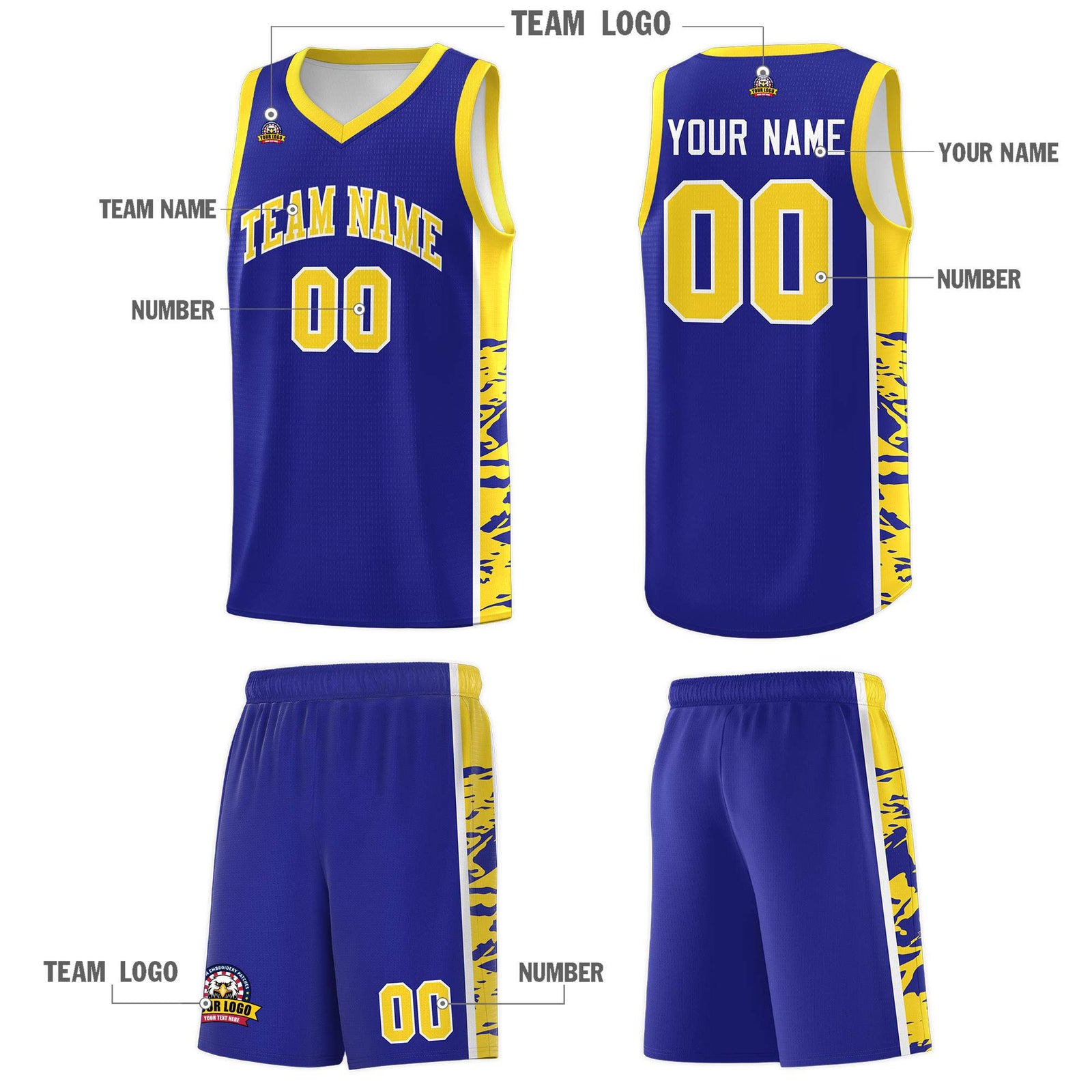 Custom Royal Gold Side Gradient Pattern Basketball Kits