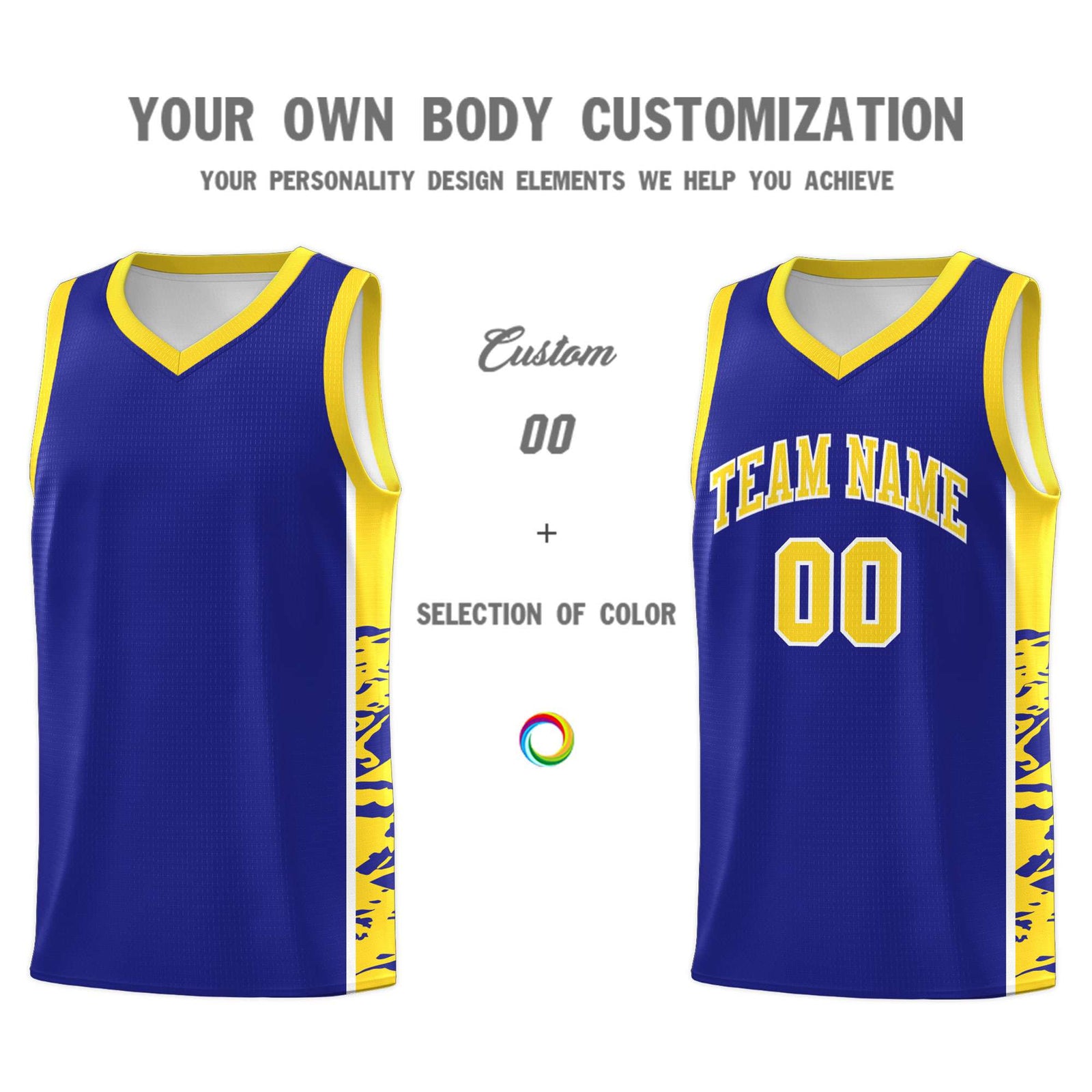 Custom Royal Gold Side Gradient Pattern Basketball Kits